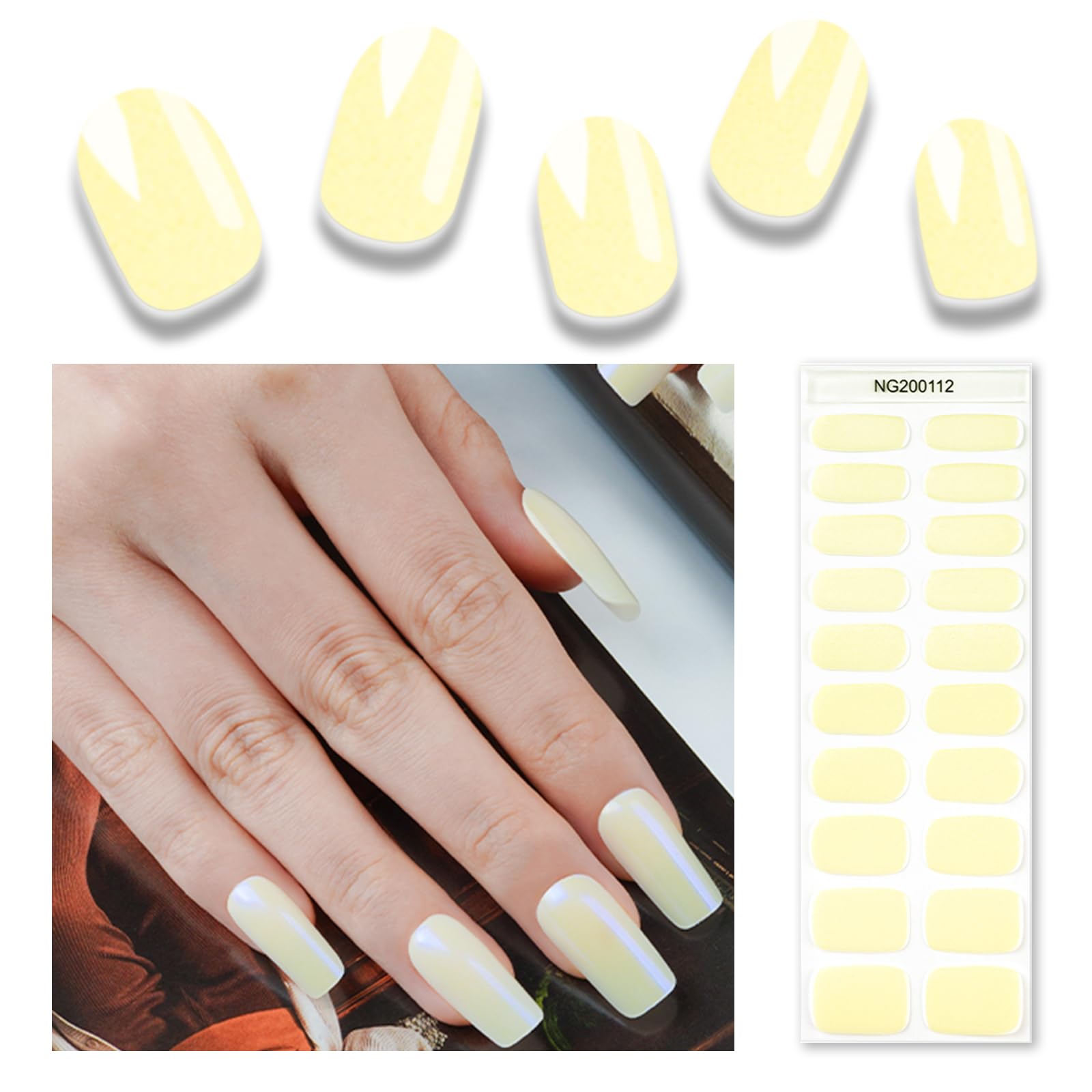 20pcs Semi Cured Gel Nail Strips, Real Nail Polish Art Stickers, Love Adhesive Full Wrap Gel Nail, Waterproof Gel Nail Wrap Stickers with Nail File and Stick（UV/LED Light Required）