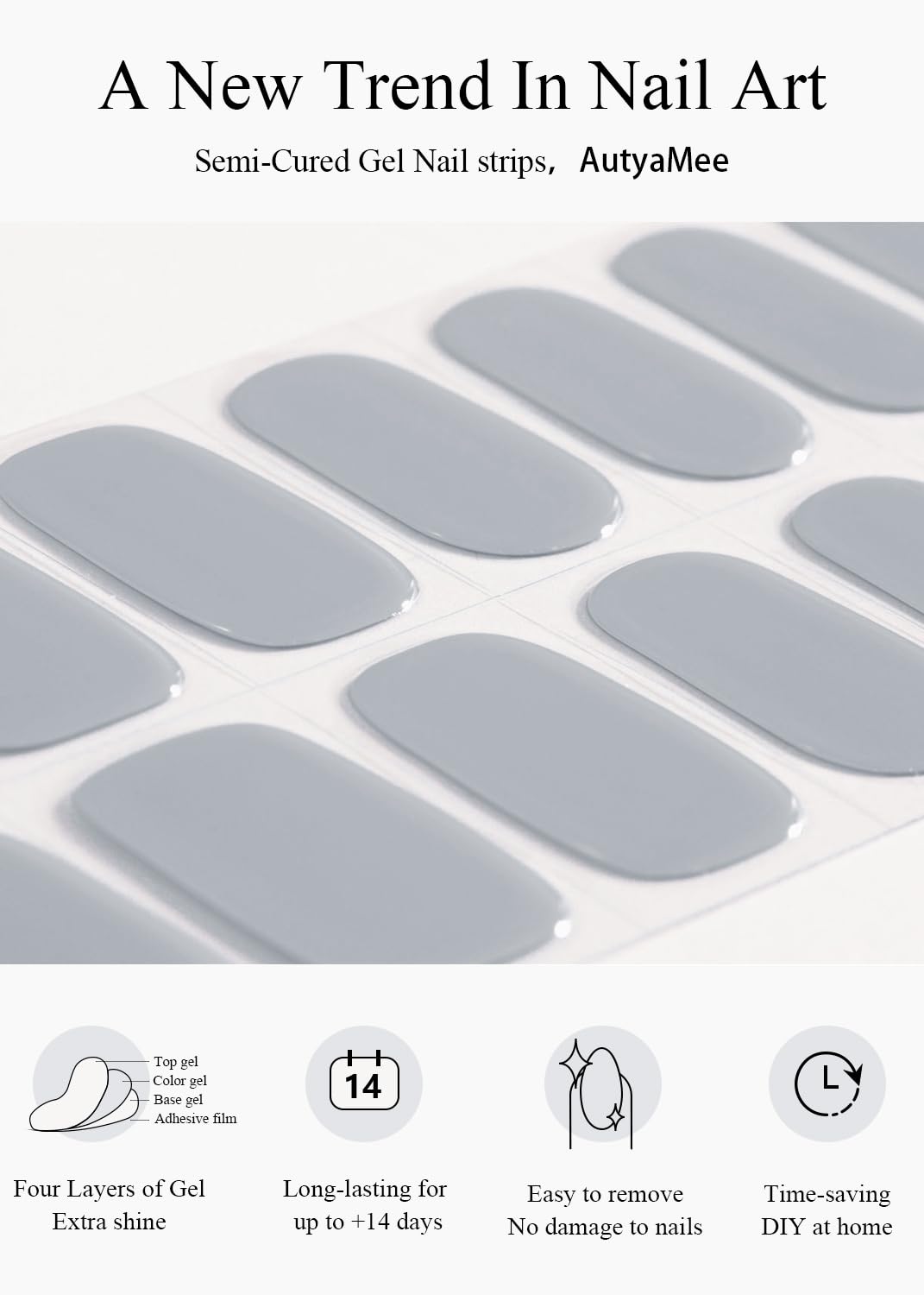 Semi Cured Gel Nail Strips (Clear), Transparent, 20 Pcs Gel Nail Wraps, Stickers, UV Light Required, Salon Quality, Long Lasting