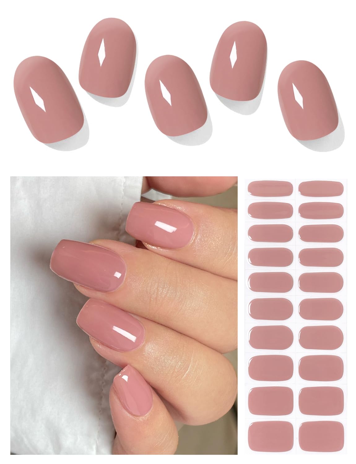 Semi Cured Gel Nail Strips (Clear), Transparent, 20 Pcs Gel Nail Wraps, Stickers, UV Light Required, Salon Quality, Long Lasting