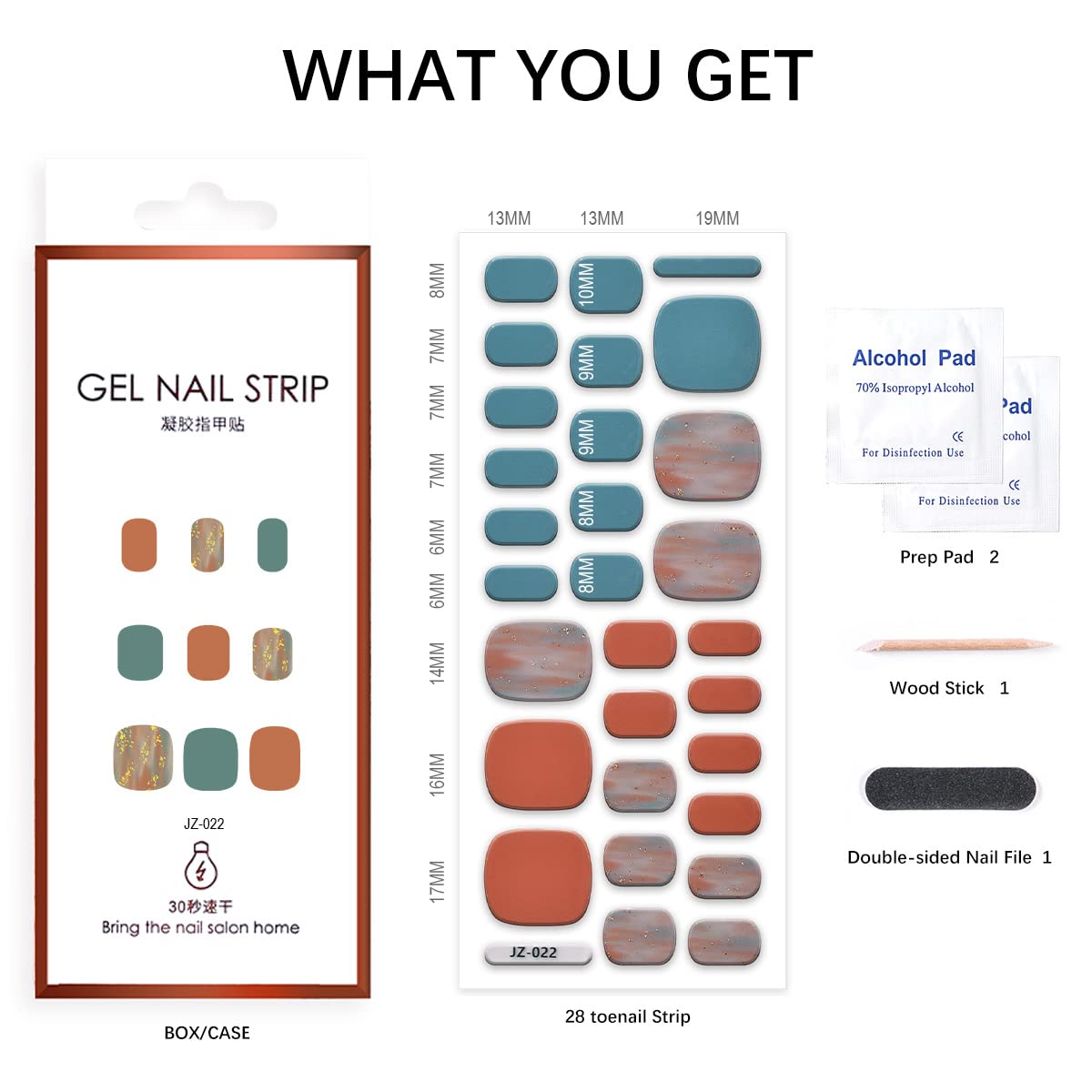 Semi Cured Gel Pedi Strips Glossy Gel Toenail Stickers Semi-Cured Gel Pedicure Strips Long Lasting Gel Pedicure Nail Wraps Sticker Salon Nails at Home Requires UV Light Pedicure Kit