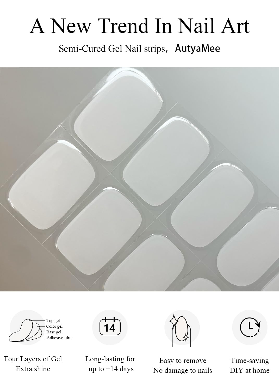 Semi Cured Gel Nail Strips (Clear), Transparent, 20 Pcs Gel Nail Wraps, Stickers, UV Light Required, Salon Quality, Long Lasting