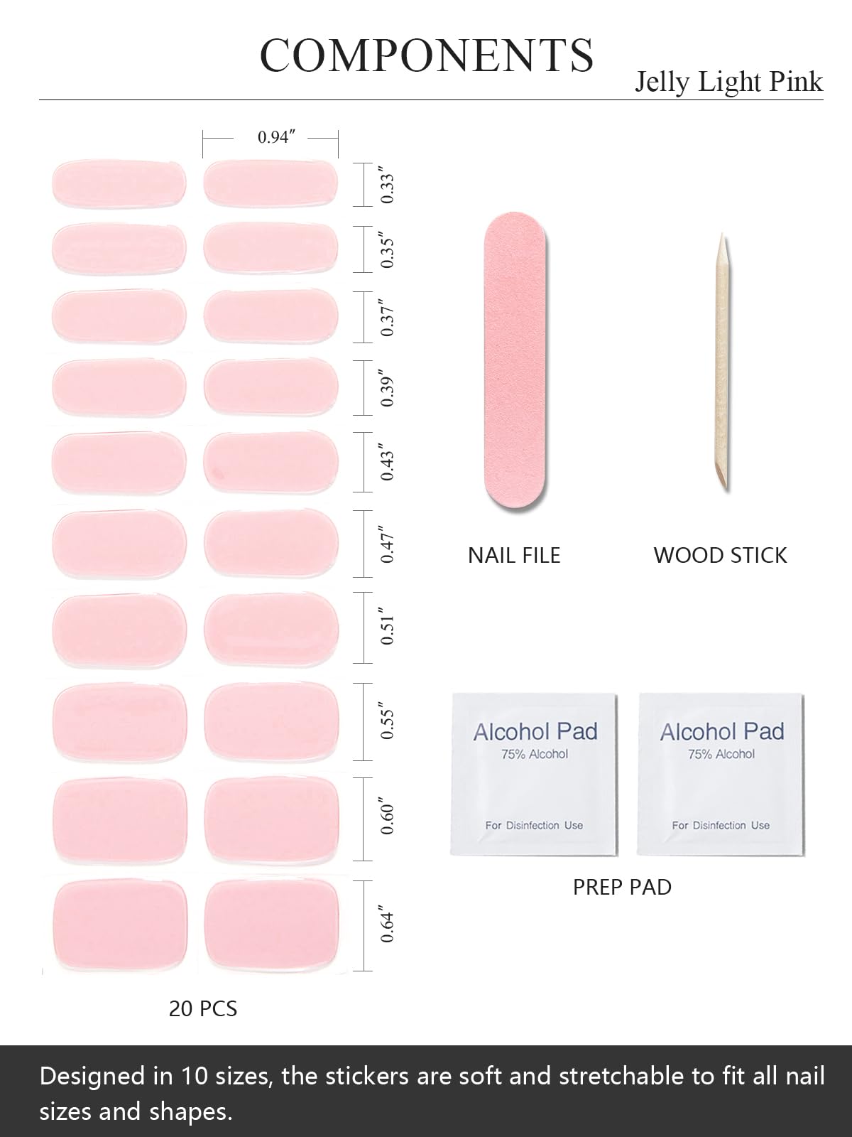 Semi Cured Gel Nail Strips (Clear), Transparent, 20 Pcs Gel Nail Wraps, Stickers, UV Light Required, Salon Quality, Long Lasting