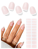 Semi Cured Gel Nail Strips (Gold End), Gold Foil Line Design, Nude, 20 Pcs Gel Nail Wraps, Stickers, UV Light Required, Salon Quality, Long Lasting