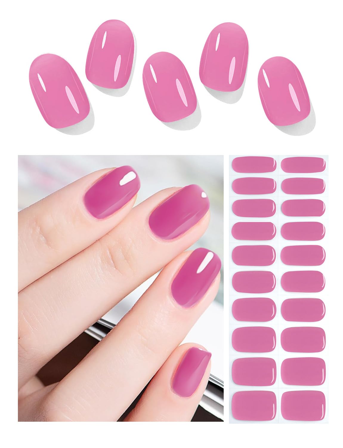 Semi Cured Gel Nail Strips - French Pink Flower Hydrangea Nail Wraps, 20pcs, UV Ready for DIY Nails