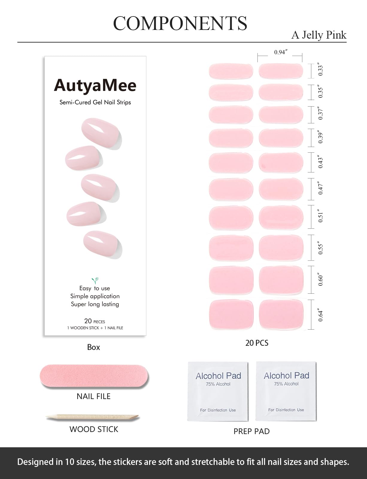 Semi Cured Gel Nail Strips (Clear), Transparent, 20 Pcs Gel Nail Wraps, Stickers, UV Light Required, Salon Quality, Long Lasting