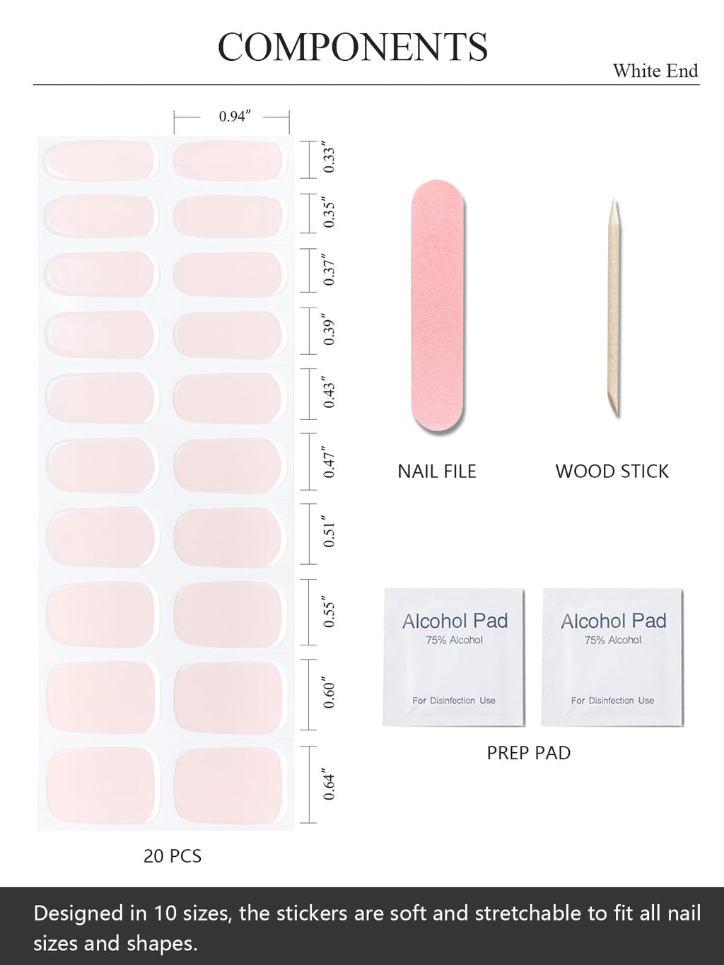 Semi Cured Gel Nail Strips (Gold End), Gold Foil Line Design, Nude, 20 Pcs Gel Nail Wraps, Stickers, UV Light Required, Salon Quality, Long Lasting
