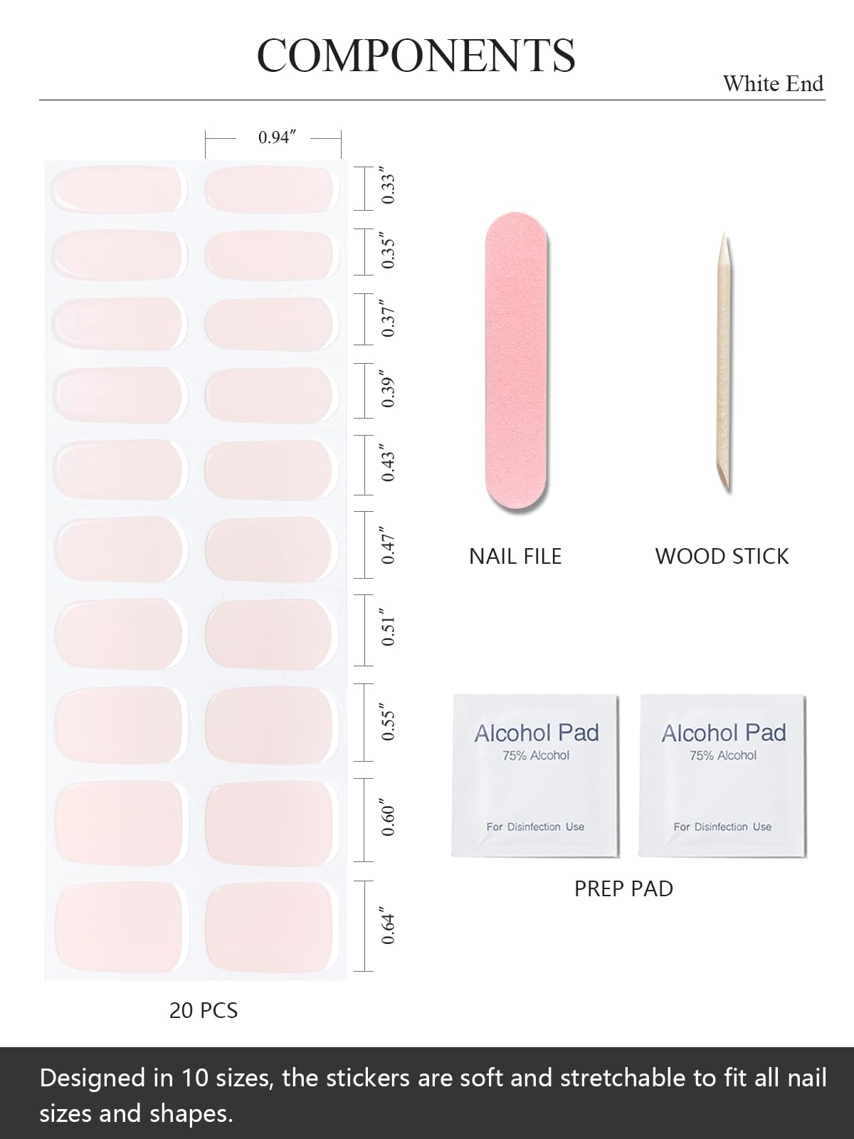 Semi Cured Gel Nail Strips (Gold End), Gold Foil Line Design, Nude, 20 Pcs Gel Nail Wraps, Stickers, UV Light Required, Salon Quality, Long Lasting