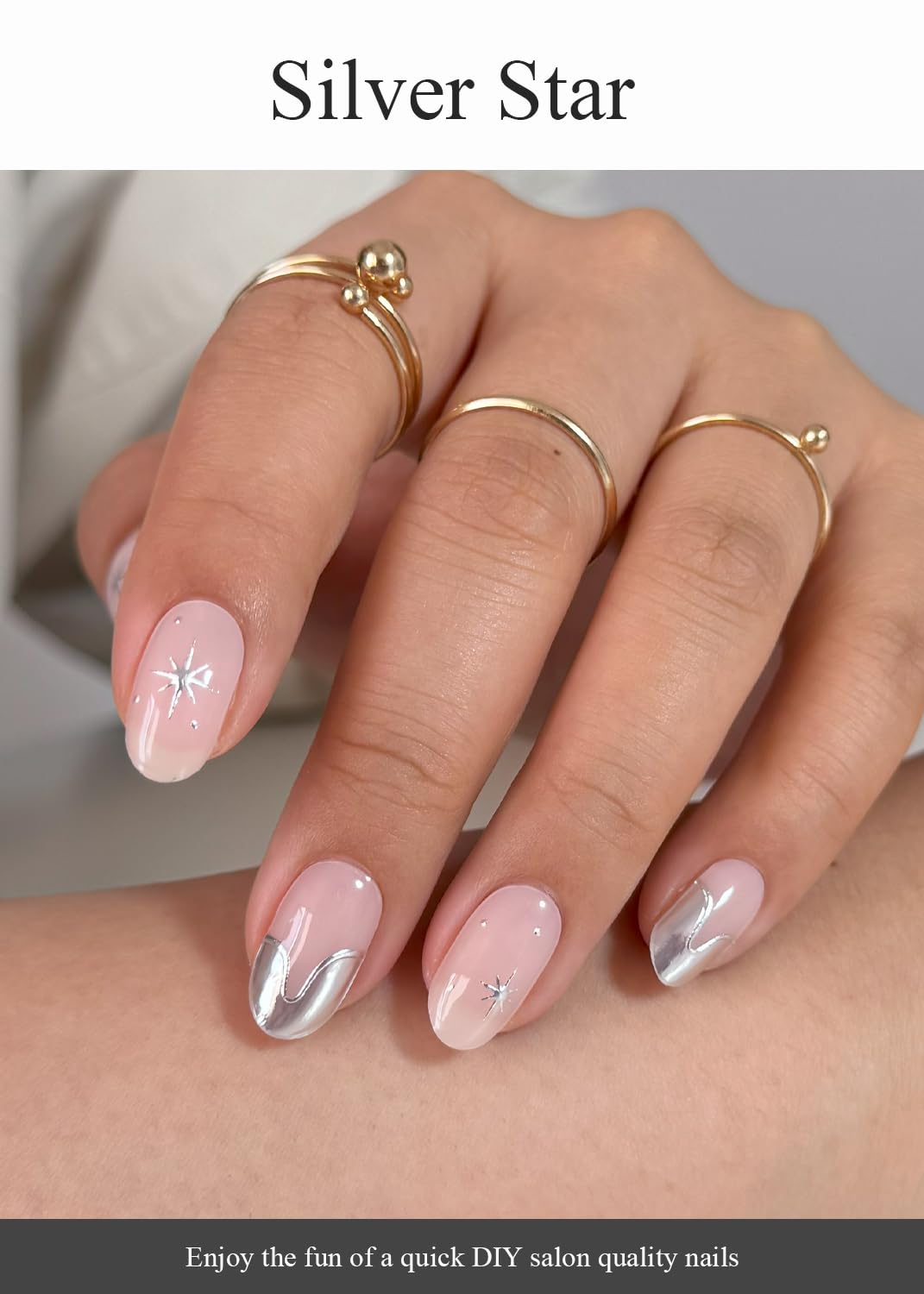 Semi Cured Gel Nail Strips (Gold End), Gold Foil Line Design, Nude, 20 Pcs Gel Nail Wraps, Stickers, UV Light Required, Salon Quality, Long Lasting