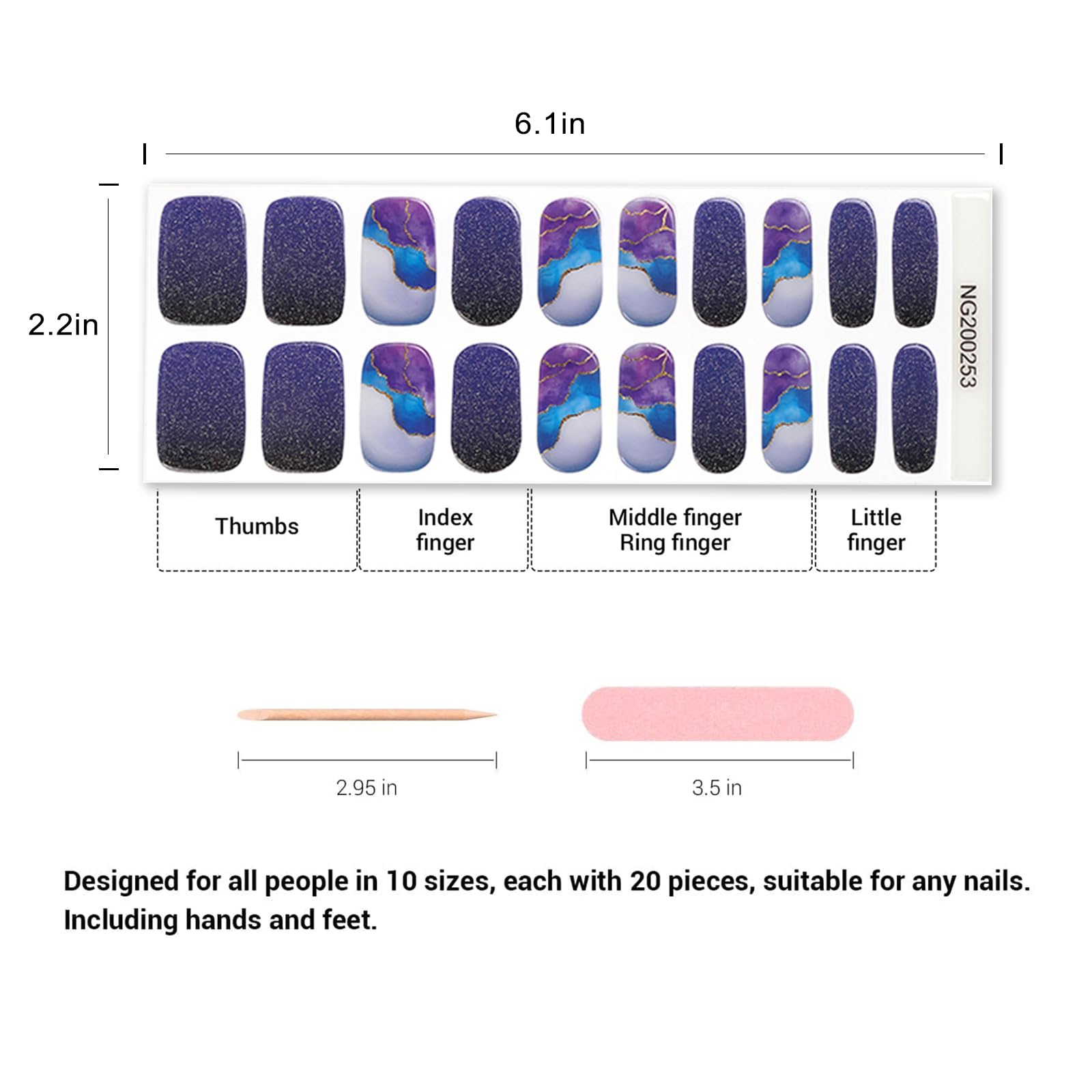 20pcs Semi Cured Gel Nail Strips, Real Nail Polish Art Stickers, Love Adhesive Full Wrap Gel Nail, Waterproof Gel Nail Wrap Stickers with Nail File and Stick（UV/LED Light Required）