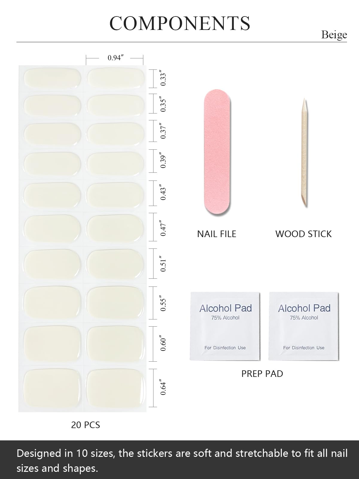 Semi Cured Gel Nail Strips (Clear), Transparent, 20 Pcs Gel Nail Wraps, Stickers, UV Light Required, Salon Quality, Long Lasting