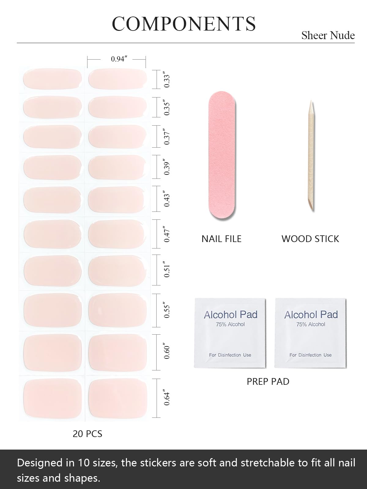 Semi Cured Gel Nail Strips (Clear), Transparent, 20 Pcs Gel Nail Wraps, Stickers, UV Light Required, Salon Quality, Long Lasting