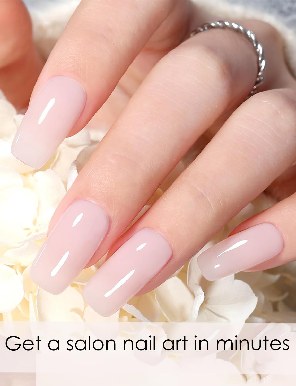 Semi Cured Gel Nail Strips - French Pink Flower Hydrangea Nail Wraps, 20pcs, UV Ready for DIY Nails