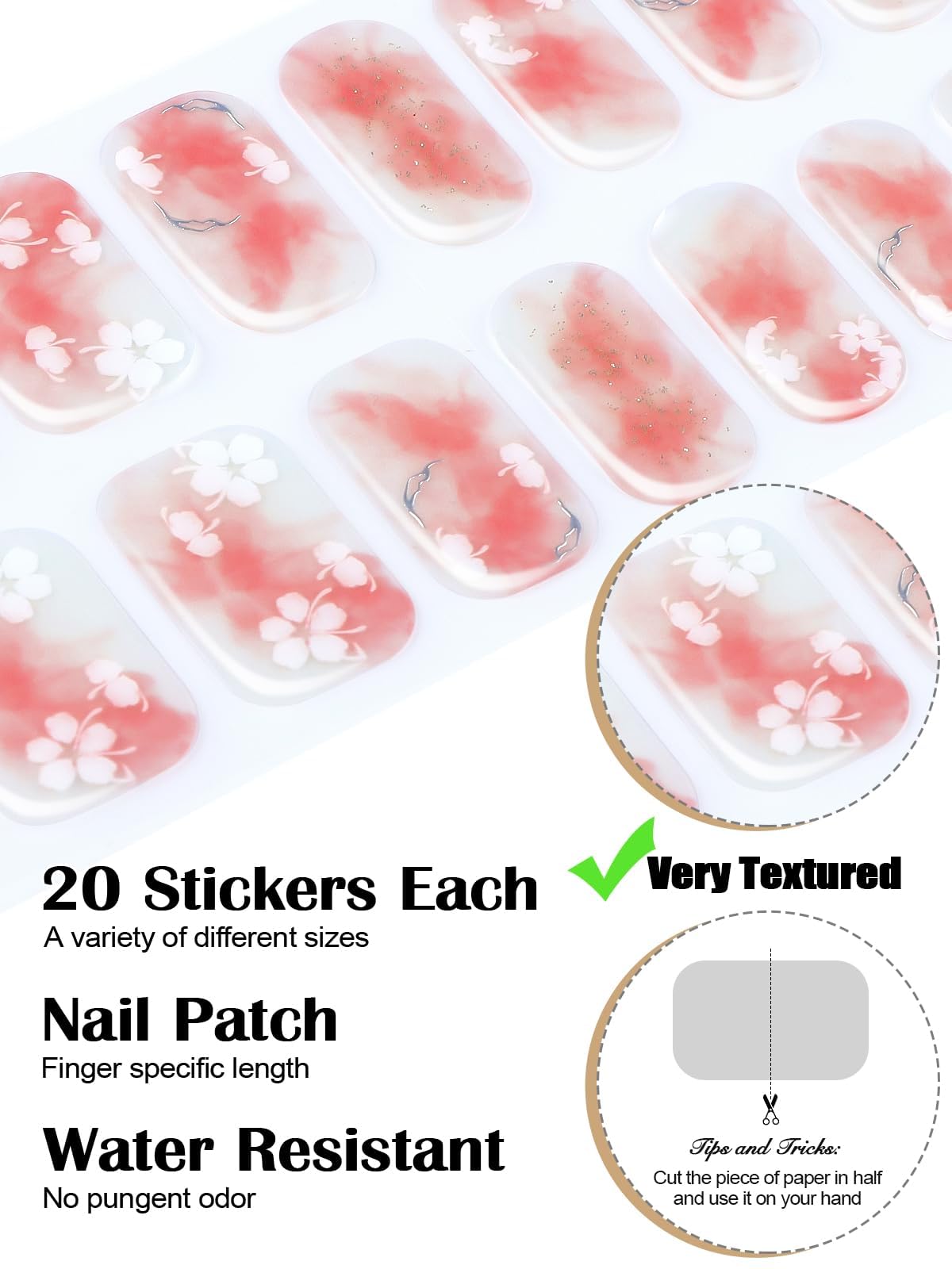 EBANKU Cured Gel Nail Strips, 20Pcs Red Glitter Gradient Gel Nail Polish Stickers for Women Girls, Salon Quality Gel Nail Wraps with Nail File and Stick （UV/LED Lamp Required）