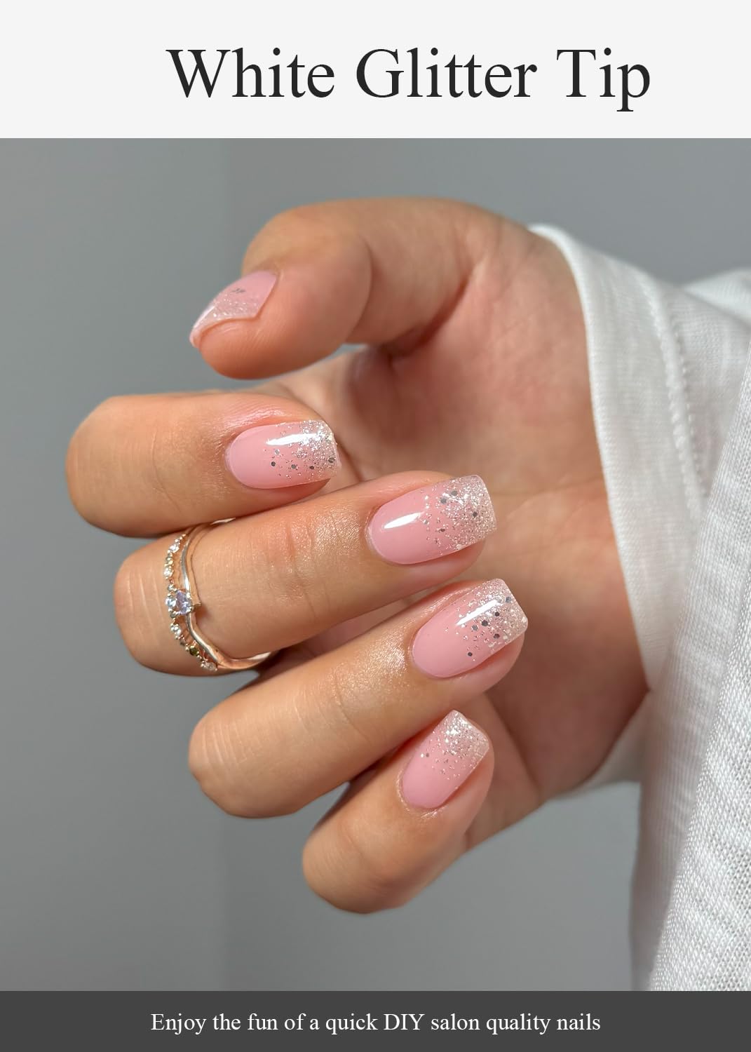 White Glitter Tip Nails