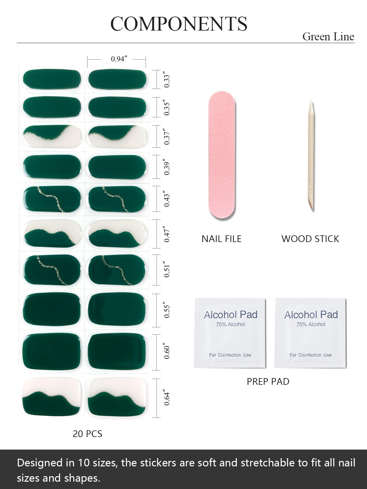 Semi Cured Gel Nail Strips (Gold End), Gold Foil Line Design, Nude, 20 Pcs Gel Nail Wraps, Stickers, UV Light Required, Salon Quality, Long Lasting