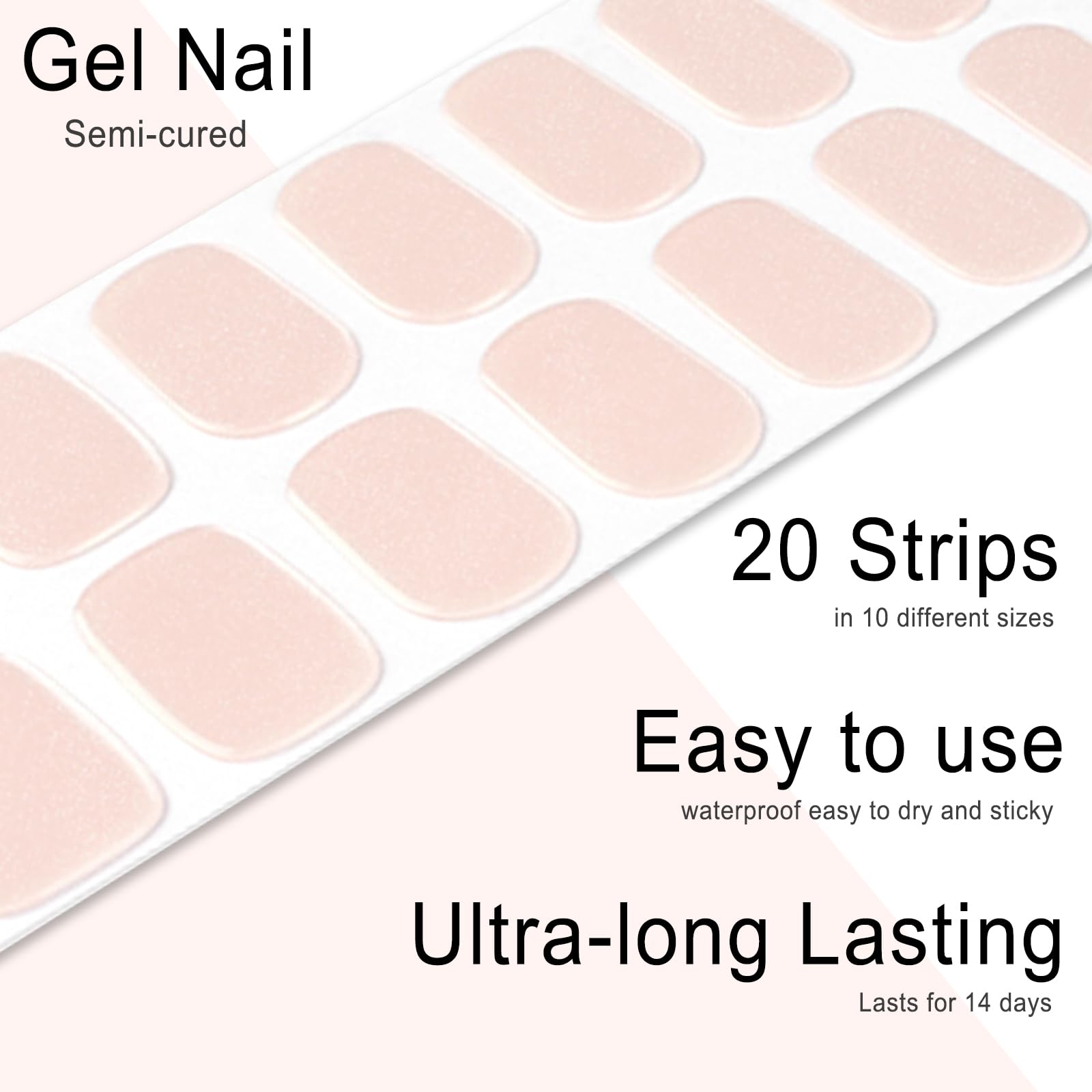 20pcs Semi Cured Gel Nail Strips, Real Nail Polish Art Stickers, Love Adhesive Full Wrap Gel Nail, Waterproof Gel Nail Wrap Stickers with Nail File and Stick（UV/LED Light Required）