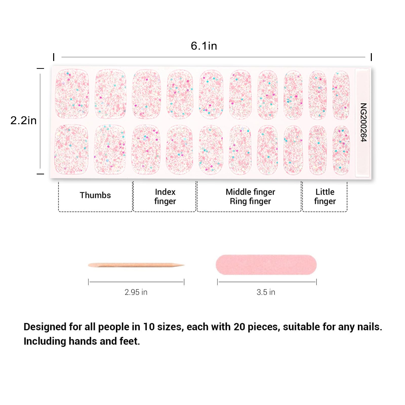 20pcs Semi Cured Gel Nail Strips, Real Nail Polish Art Stickers, Love Adhesive Full Wrap Gel Nail, Waterproof Gel Nail Wrap Stickers with Nail File and Stick（UV/LED Light Required）