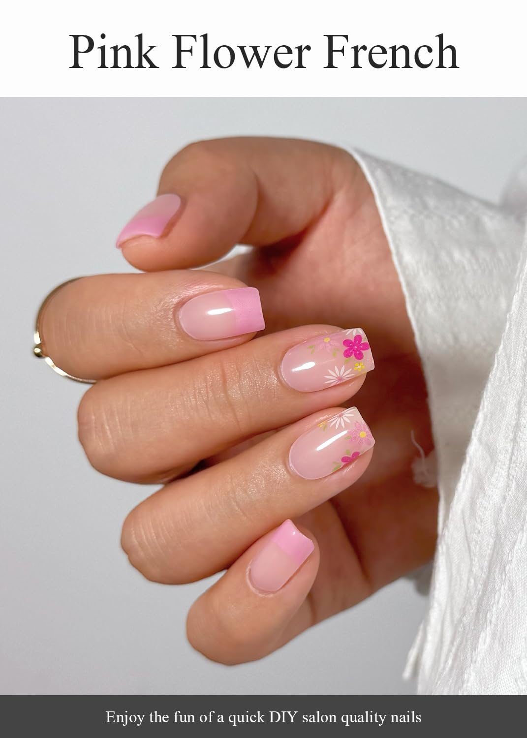 Pink Flower French Tip Nails