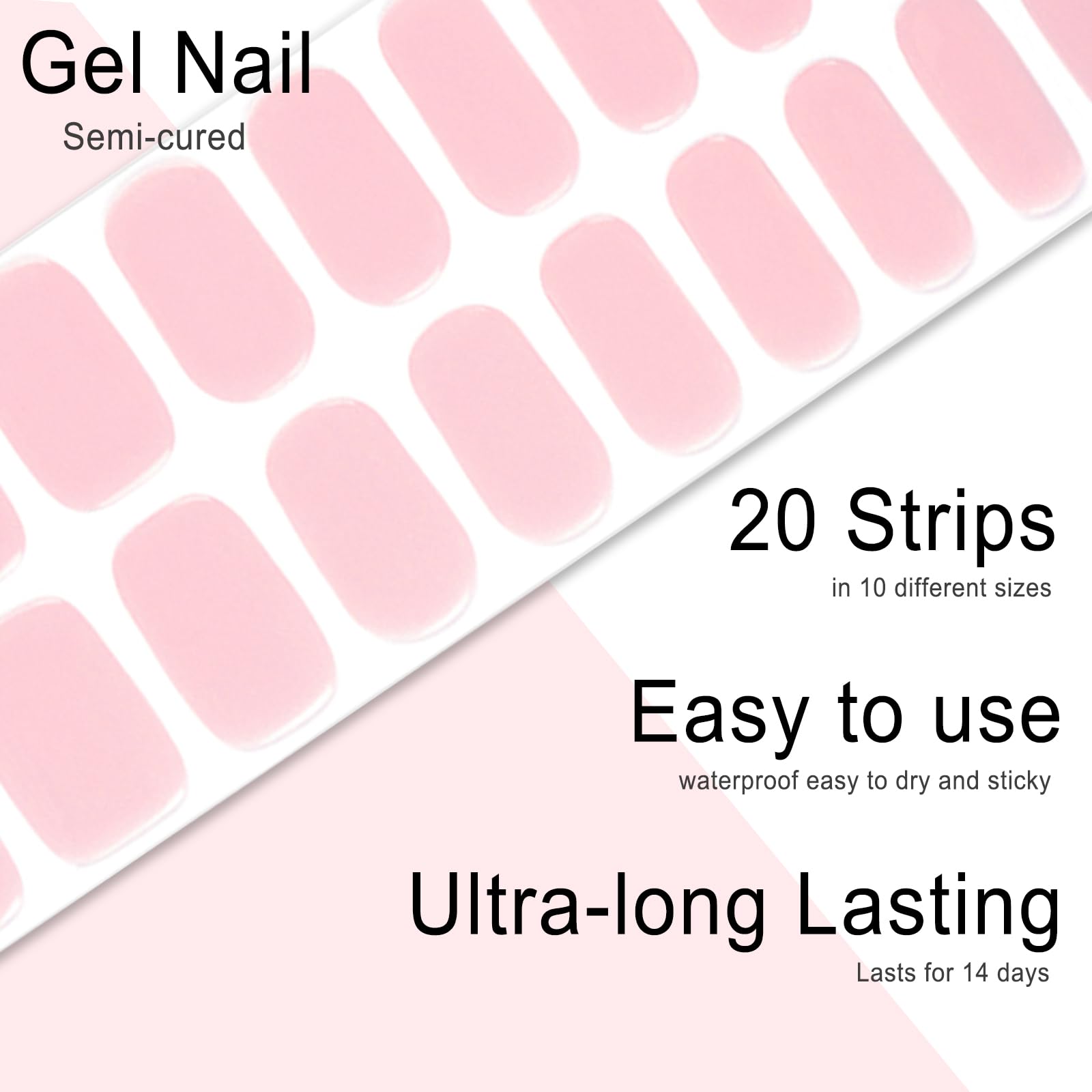 20pcs Semi Cured Gel Nail Strips, Real Nail Polish Art Stickers, Love Adhesive Full Wrap Gel Nail, Waterproof Gel Nail Wrap Stickers with Nail File and Stick（UV/LED Light Required）