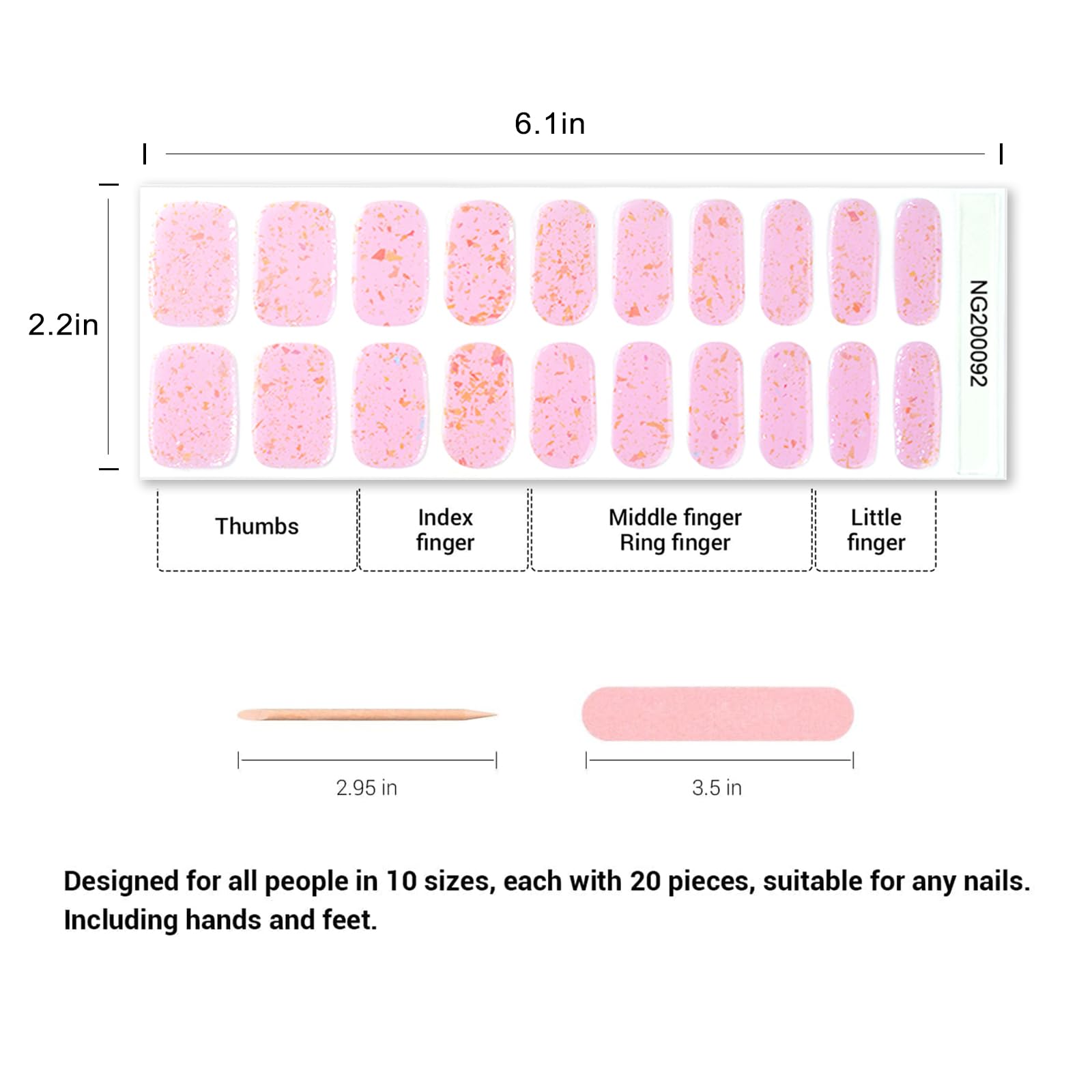 20pcs Semi Cured Gel Nail Strips, Real Nail Polish Art Stickers, Love Adhesive Full Wrap Gel Nail, Waterproof Gel Nail Wrap Stickers with Nail File and Stick（UV/LED Light Required）