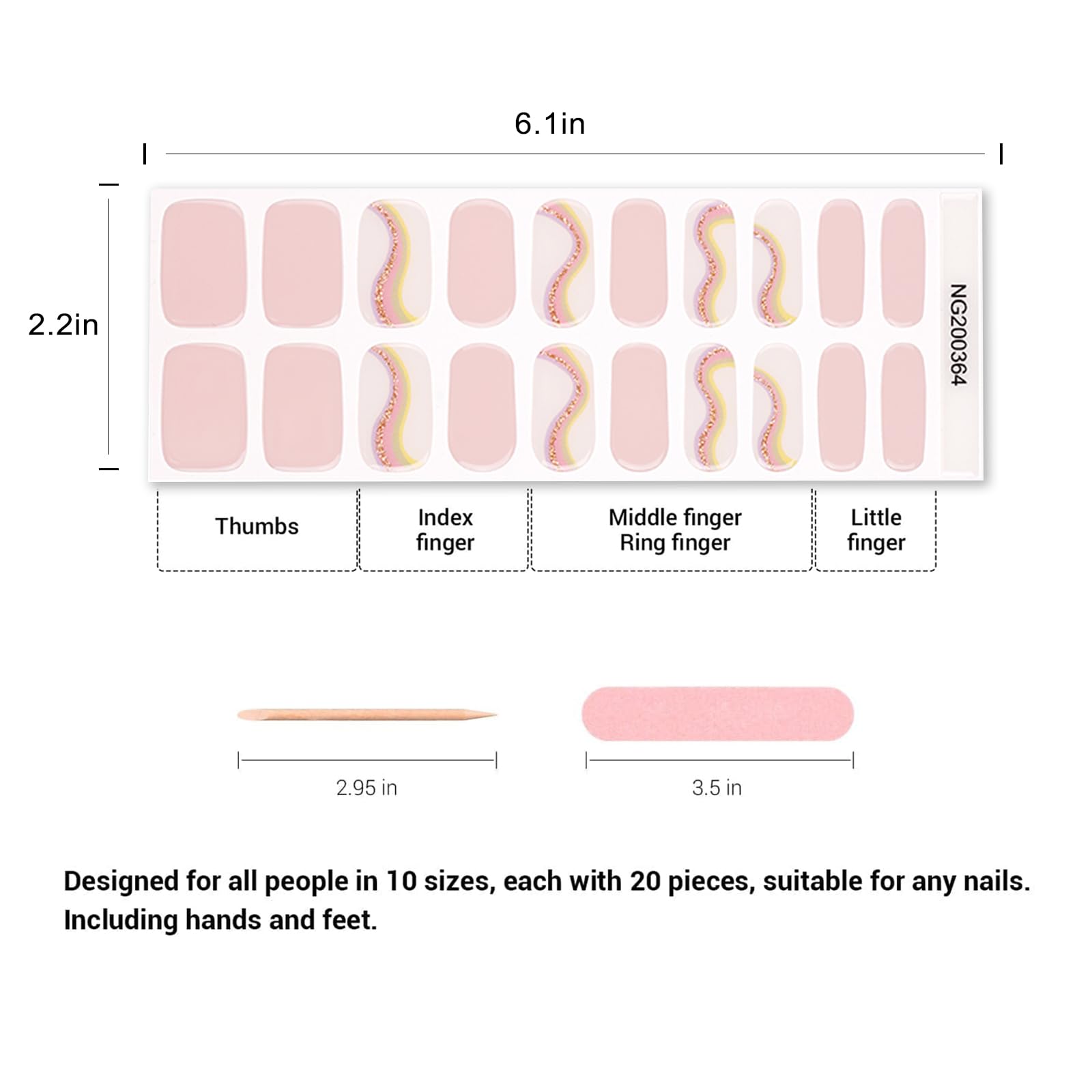 20pcs Semi Cured Gel Nail Strips, Real Nail Polish Art Stickers, Love Adhesive Full Wrap Gel Nail, Waterproof Gel Nail Wrap Stickers with Nail File and Stick（UV/LED Light Required）