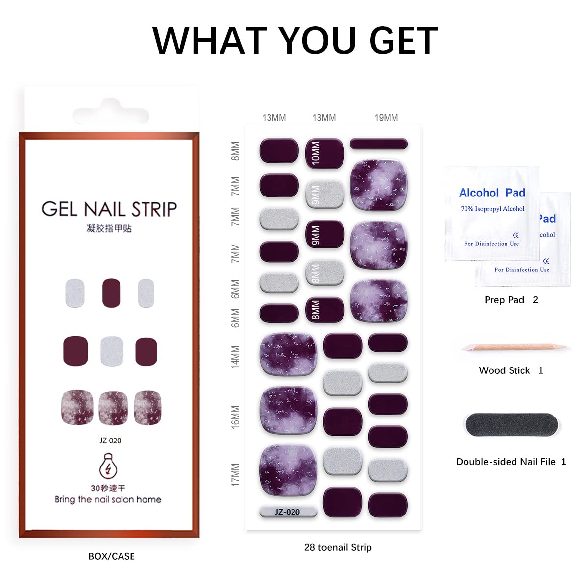 Semi Cured Gel Pedi Strips Glossy Gel Toenail Stickers Semi-Cured Gel Pedicure Strips Long Lasting Gel Pedicure Nail Wraps Sticker Salon Nails at Home Requires UV Light Pedicure Kit