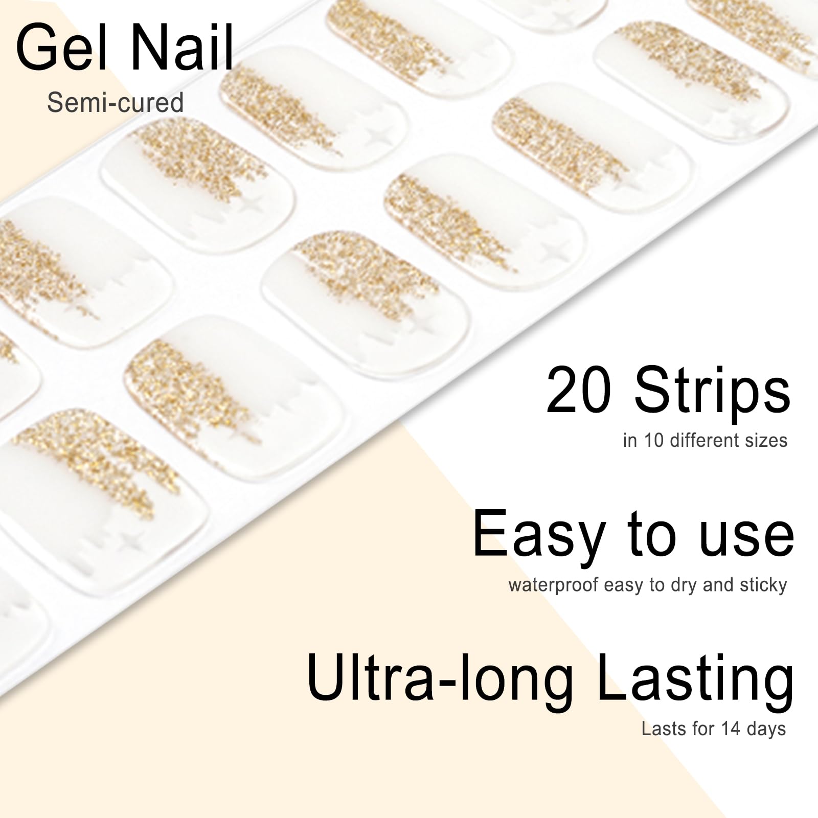 20pcs Semi Cured Gel Nail Strips, Real Nail Polish Art Stickers, Love Adhesive Full Wrap Gel Nail, Waterproof Gel Nail Wrap Stickers with Nail File and Stick（UV/LED Light Required）