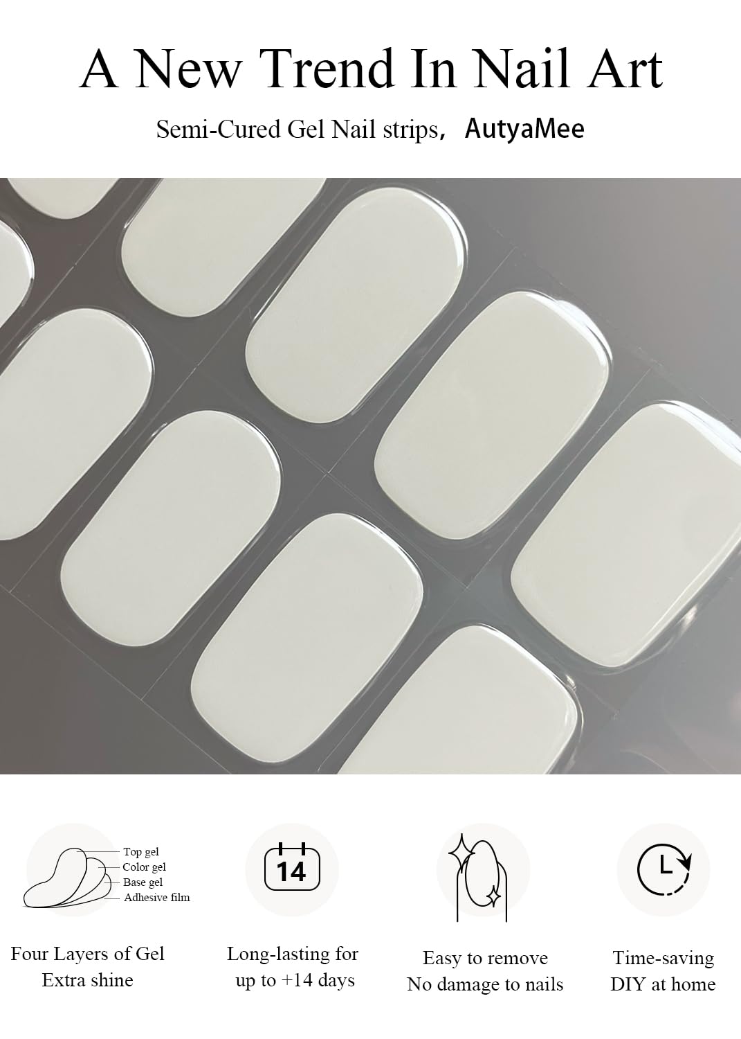 Semi Cured Gel Nail Strips (Clear), Transparent, 20 Pcs Gel Nail Wraps, Stickers, UV Light Required, Salon Quality, Long Lasting