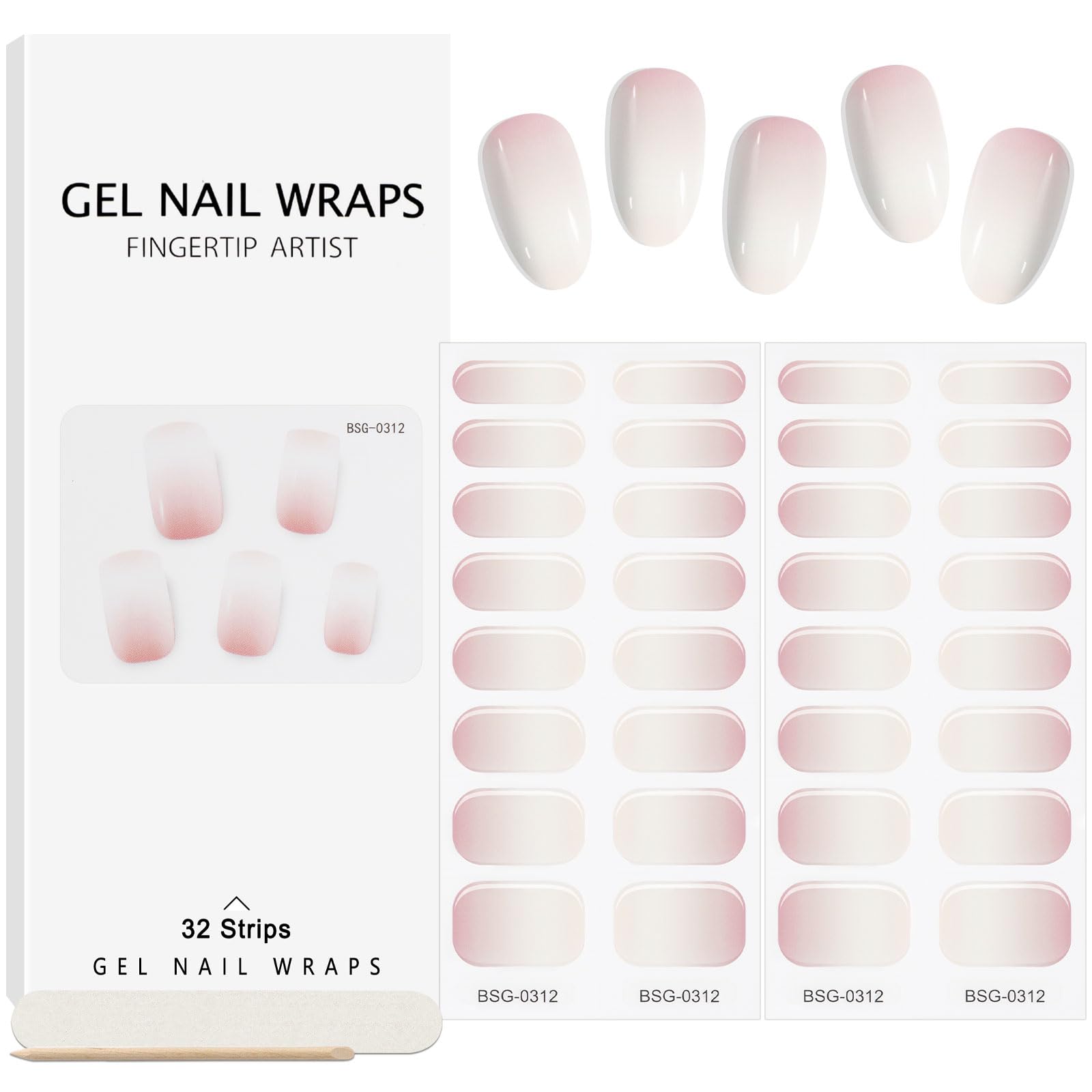 EBANKU 32PCS Cured Gel Nail Strips Real Nail Polish Strips Wraps Long-Lasting Waterproof Gel Nail Polish Wraps Full Wrap Gel Nail Art Stickers UV/LED Lamp Required (Gradient Wine)