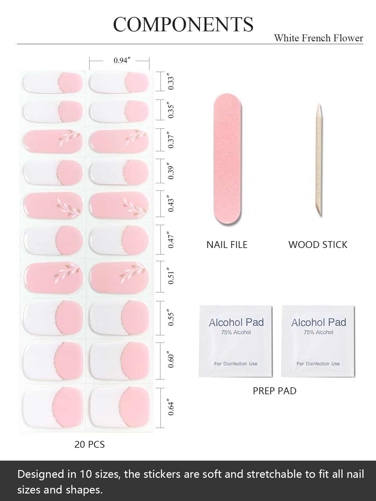 Semi Cured Gel Nail Strips (Gold End), Gold Foil Line Design, Nude, 20 Pcs Gel Nail Wraps, Stickers, UV Light Required, Salon Quality, Long Lasting