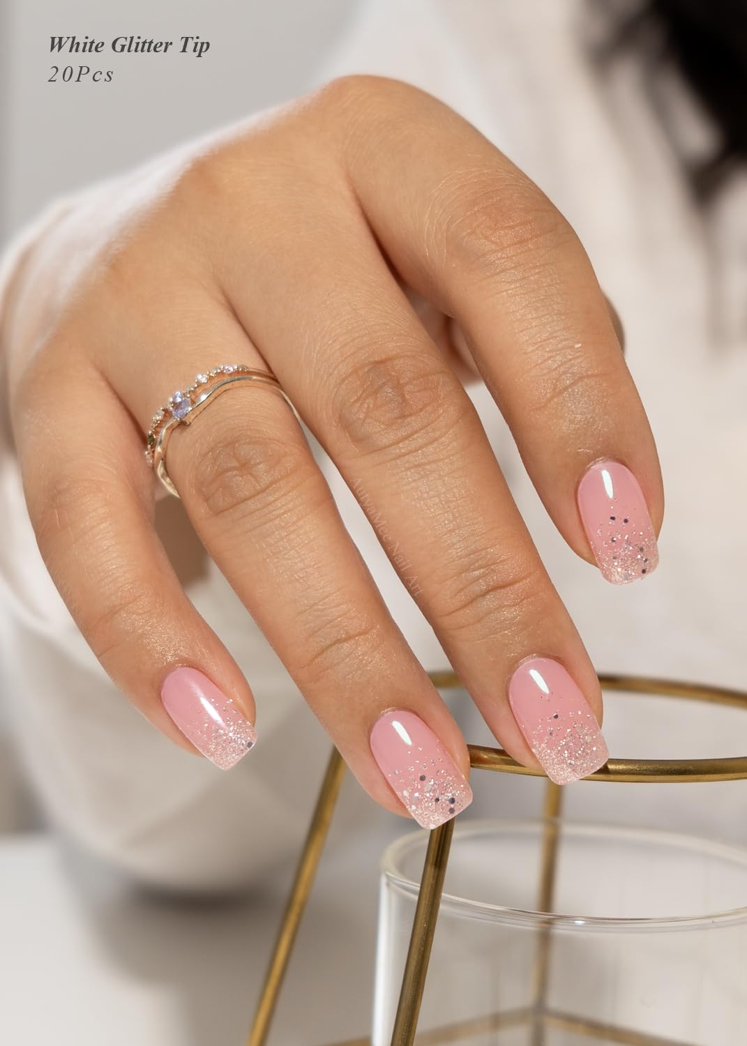 White Glitter Tip Nails