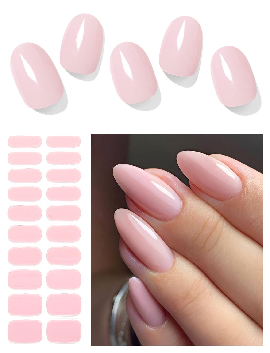 Semi Cured Gel Nail Strips (Clear), Transparent, 20 Pcs Gel Nail Wraps, Stickers, UV Light Required, Salon Quality, Long Lasting