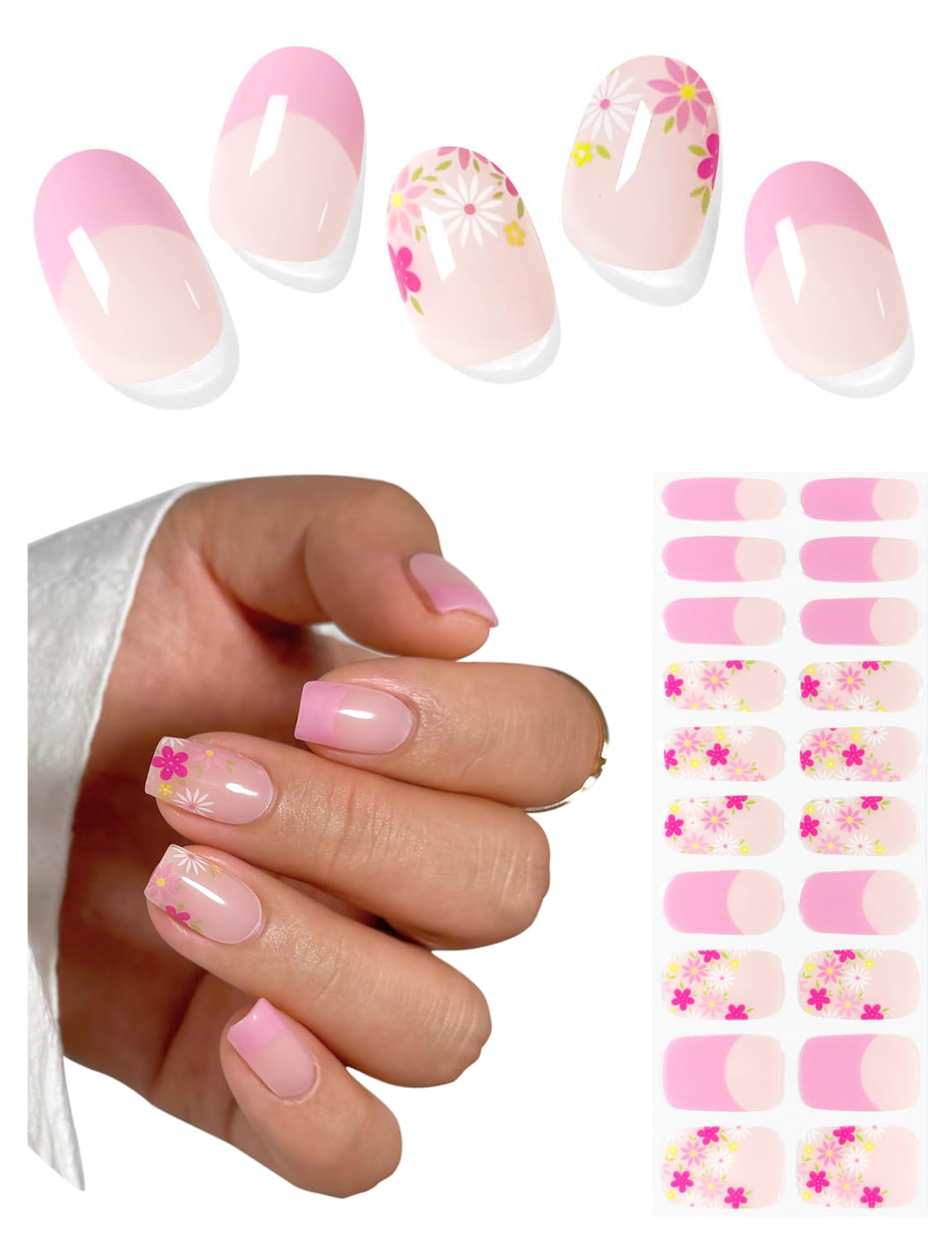 Pink Flower French Tip Nails