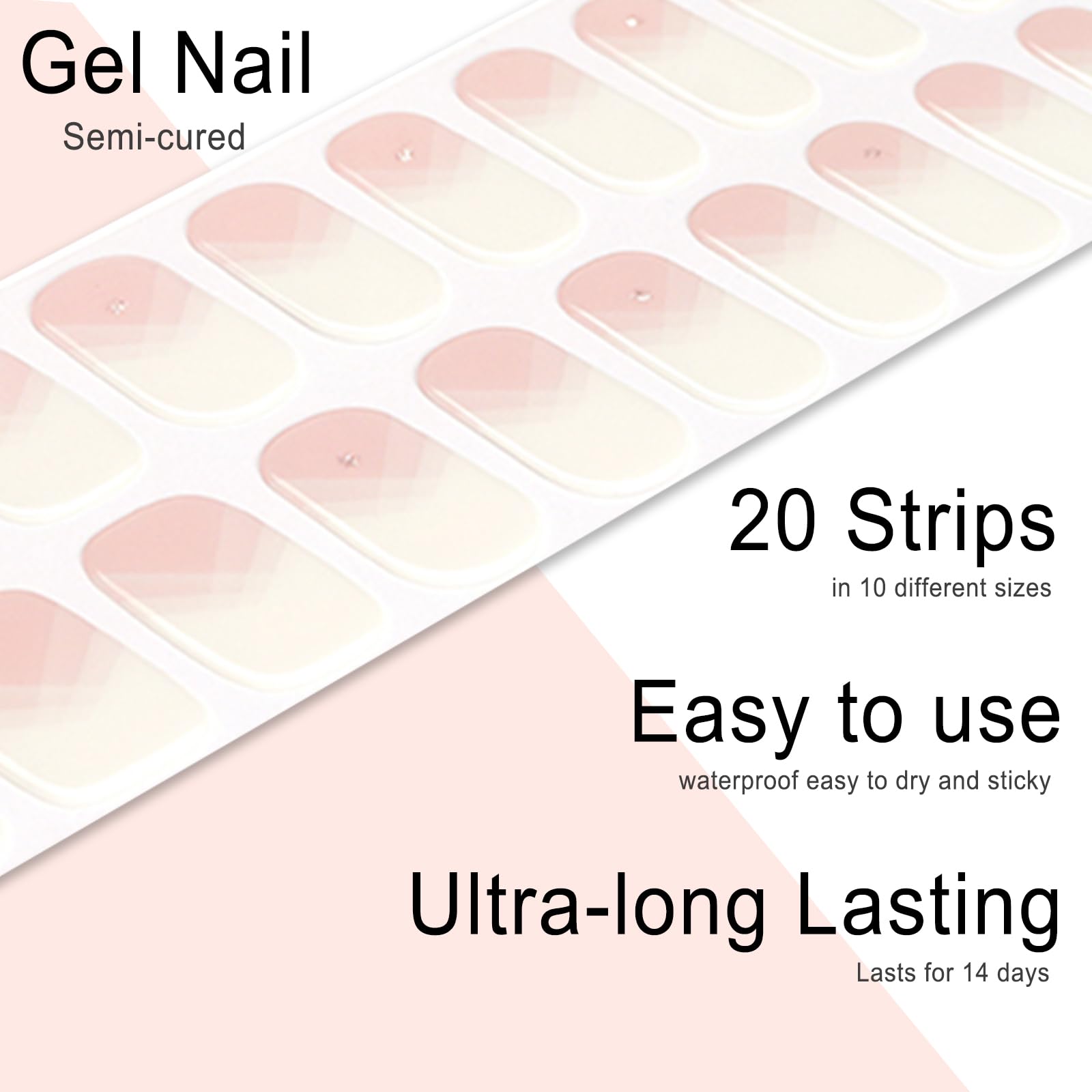 20pcs Semi Cured Gel Nail Strips, Real Nail Polish Art Stickers, Love Adhesive Full Wrap Gel Nail, Waterproof Gel Nail Wrap Stickers with Nail File and Stick（UV/LED Light Required）