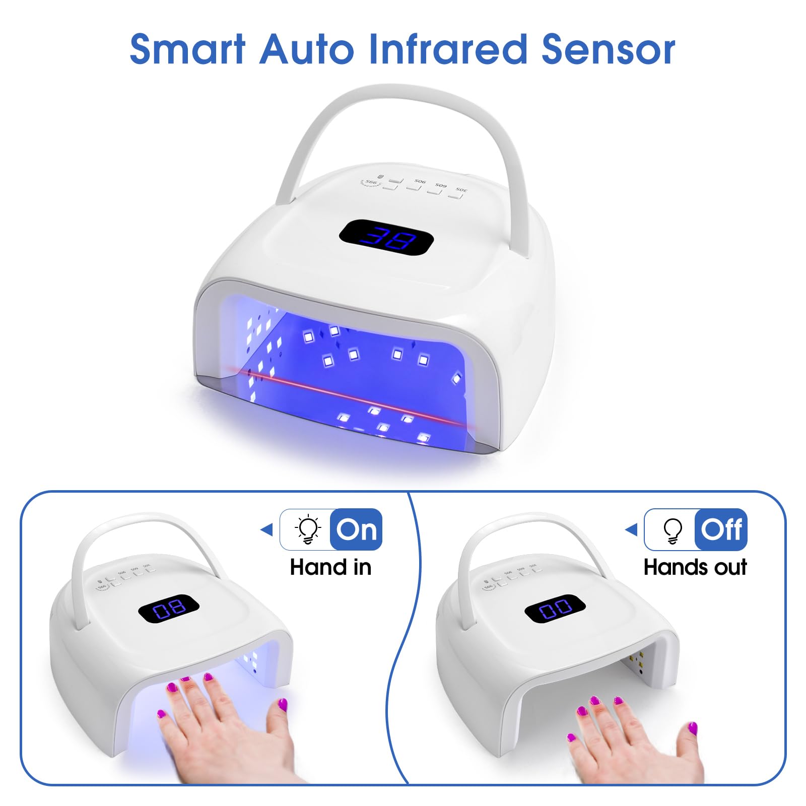 Rechargeable UV LED Nail Lamp, 60W UV Led Nail Light for Gel Nails, Auto Sensor and 4 Timer Settings, Professional Nail Art Tools with Automatic Sensor, LCD Display