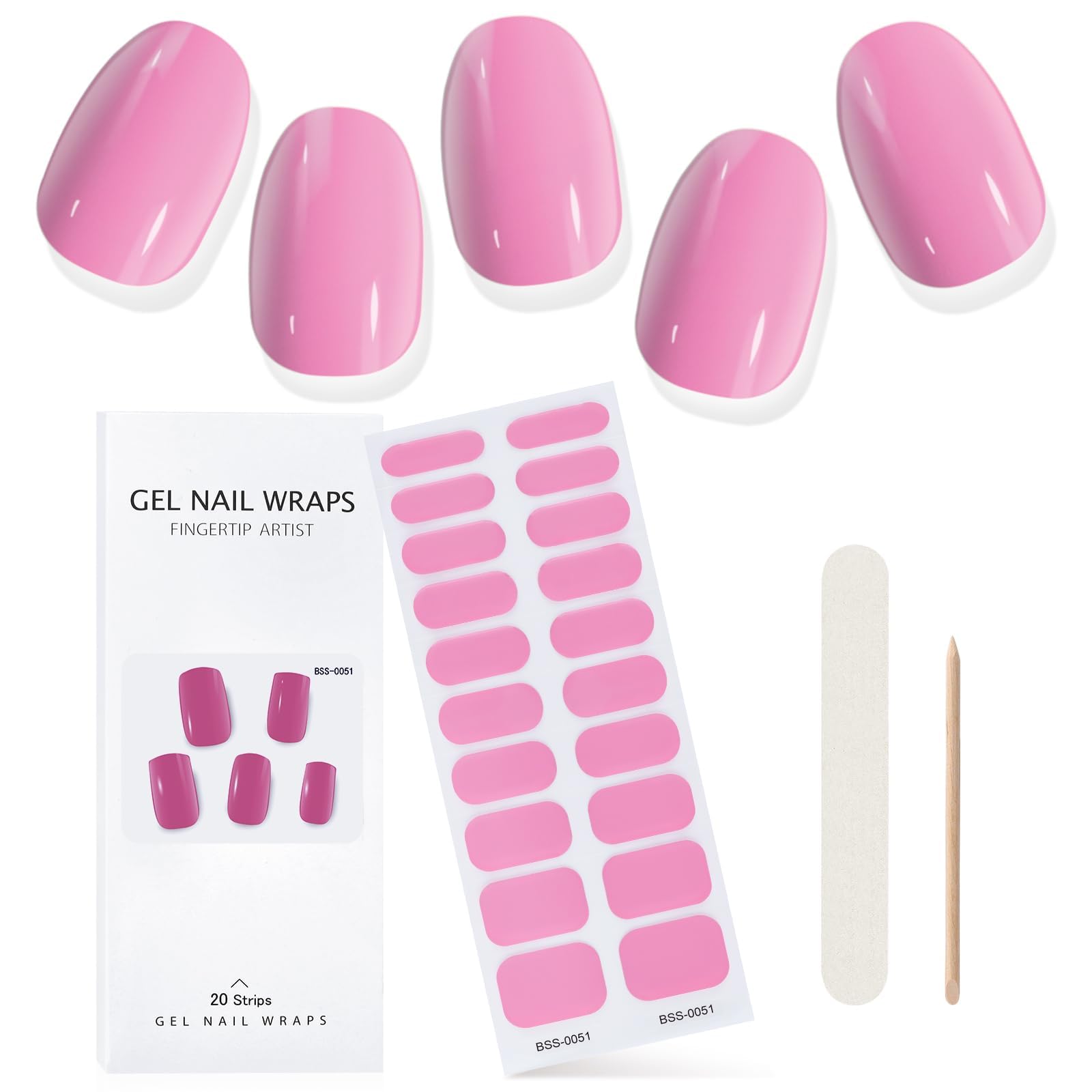 EBANKU Cured Gel Nail Strips, 20Pcs Red Glitter Gradient Gel Nail Polish Stickers for Women Girls, Salon Quality Gel Nail Wraps with Nail File and Stick （UV/LED Lamp Required）