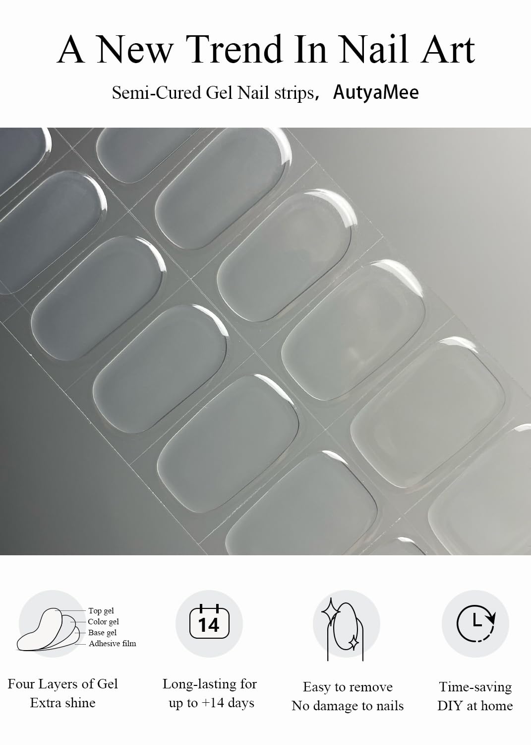 Semi Cured Gel Nail Strips (Clear), Transparent, 20 Pcs Gel Nail Wraps, Stickers, UV Light Required, Salon Quality, Long Lasting