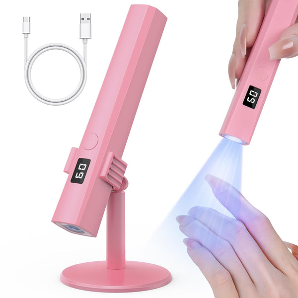 Handheld UV Light for Gel Nails, 5W LED Nail Lamp, Portable Mini Nail Dryer with Stand & LCD Screen, Nail Lamp for Fast Curing (White)