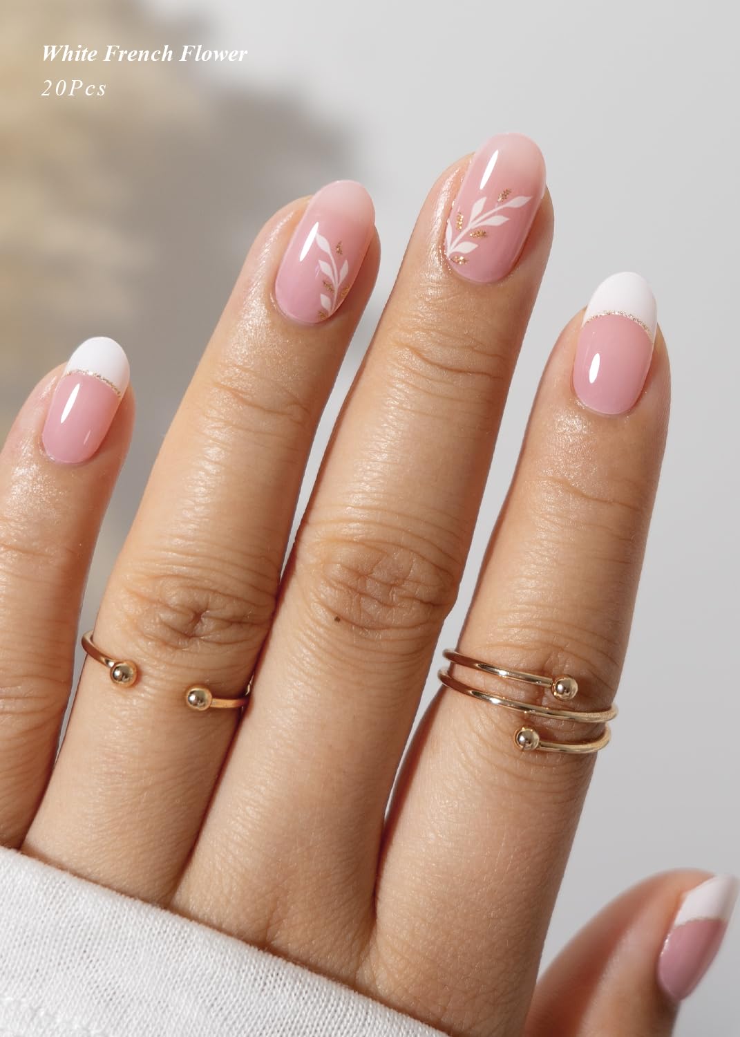 Semi Cured Gel Nail Strips (Gold End), Gold Foil Line Design, Nude, 20 Pcs Gel Nail Wraps, Stickers, UV Light Required, Salon Quality, Long Lasting