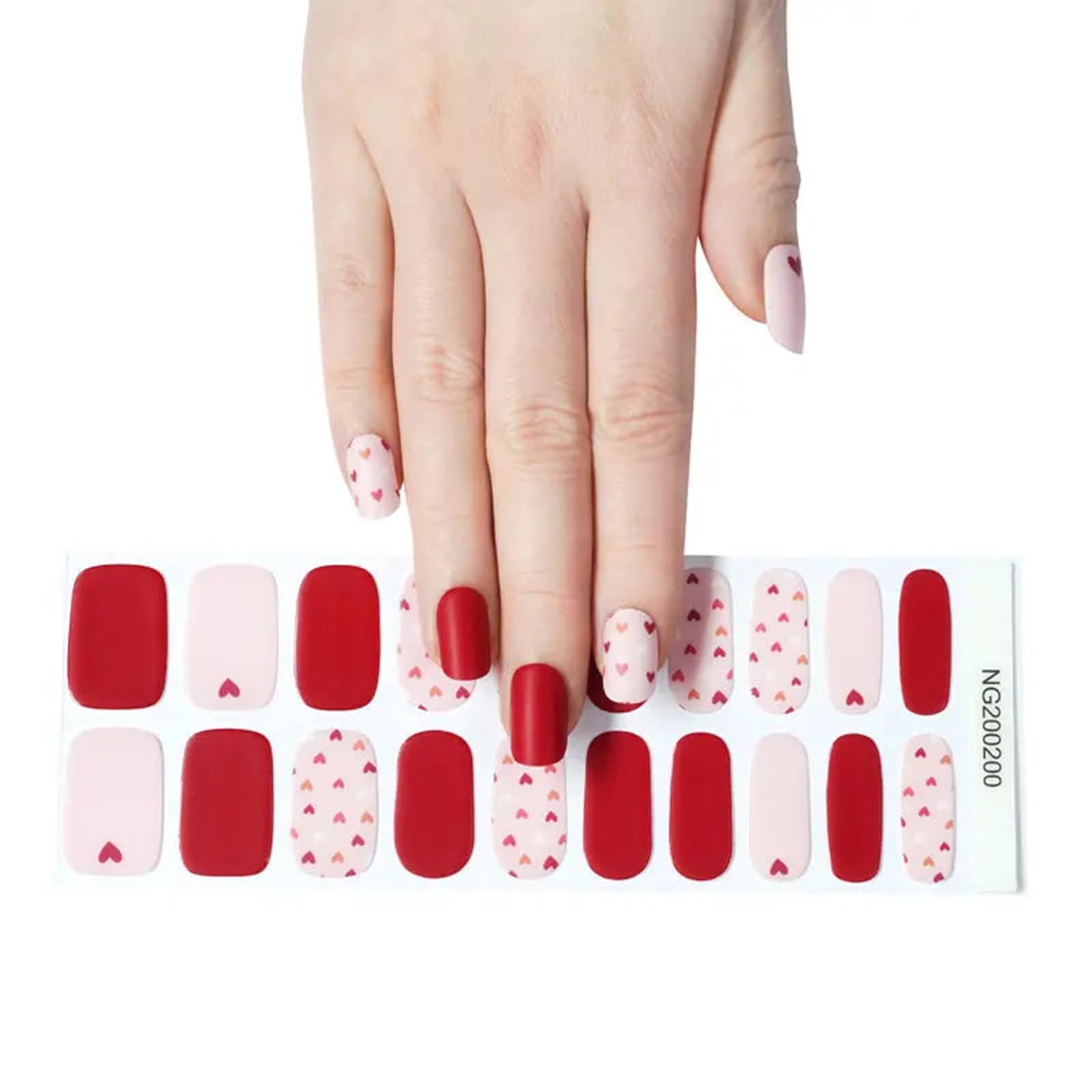 20pcs Semi Cured Gel Nail Strips, Real Nail Polish Art Stickers, Love Adhesive Full Wrap Gel Nail, Waterproof Gel Nail Wrap Stickers with Nail File and Stick（UV/LED Light Required）