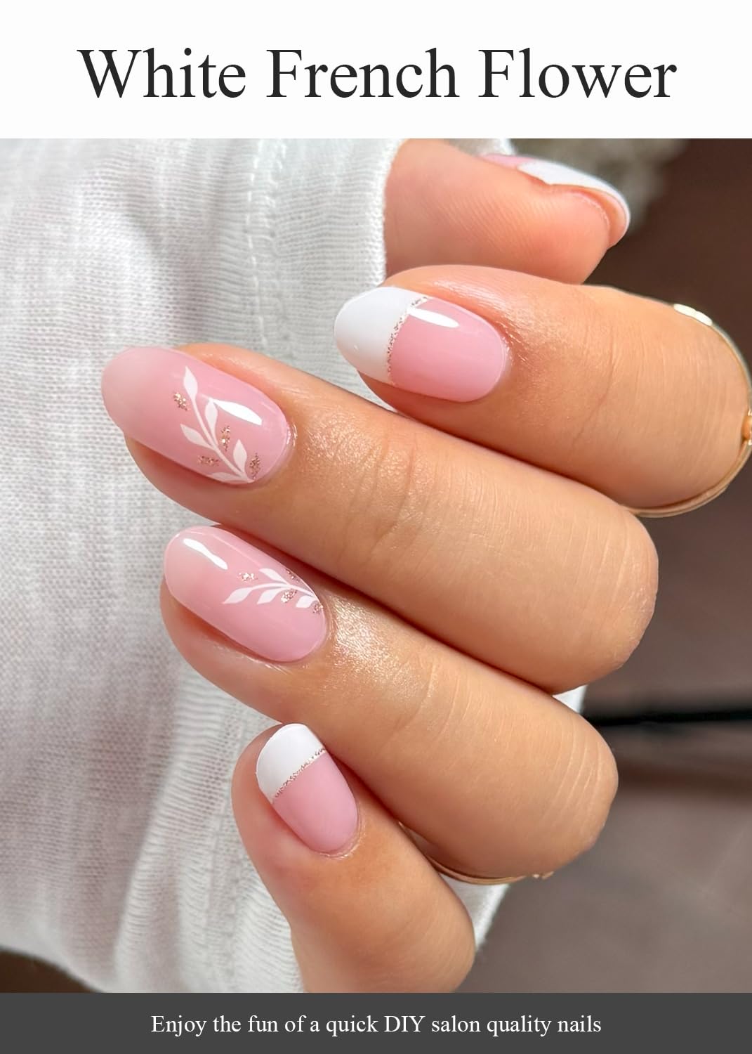 Semi Cured Gel Nail Strips (Gold End), Gold Foil Line Design, Nude, 20 Pcs Gel Nail Wraps, Stickers, UV Light Required, Salon Quality, Long Lasting
