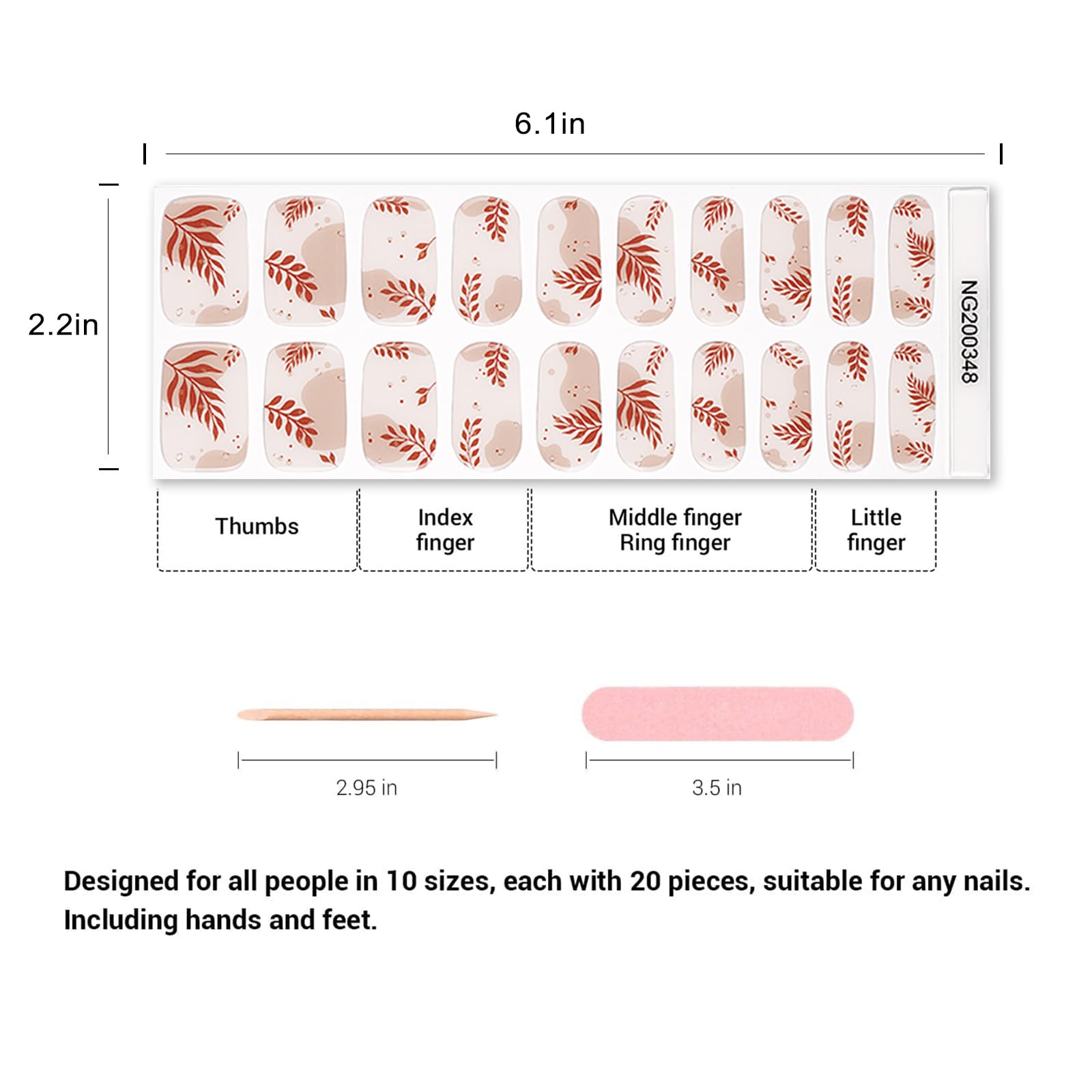 20pcs Semi Cured Gel Nail Strips, Real Nail Polish Art Stickers, Love Adhesive Full Wrap Gel Nail, Waterproof Gel Nail Wrap Stickers with Nail File and Stick（UV/LED Light Required）