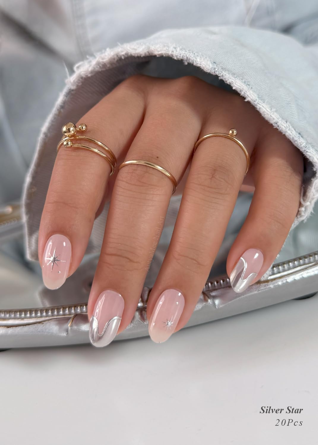 Semi Cured Gel Nail Strips (Gold End), Gold Foil Line Design, Nude, 20 Pcs Gel Nail Wraps, Stickers, UV Light Required, Salon Quality, Long Lasting