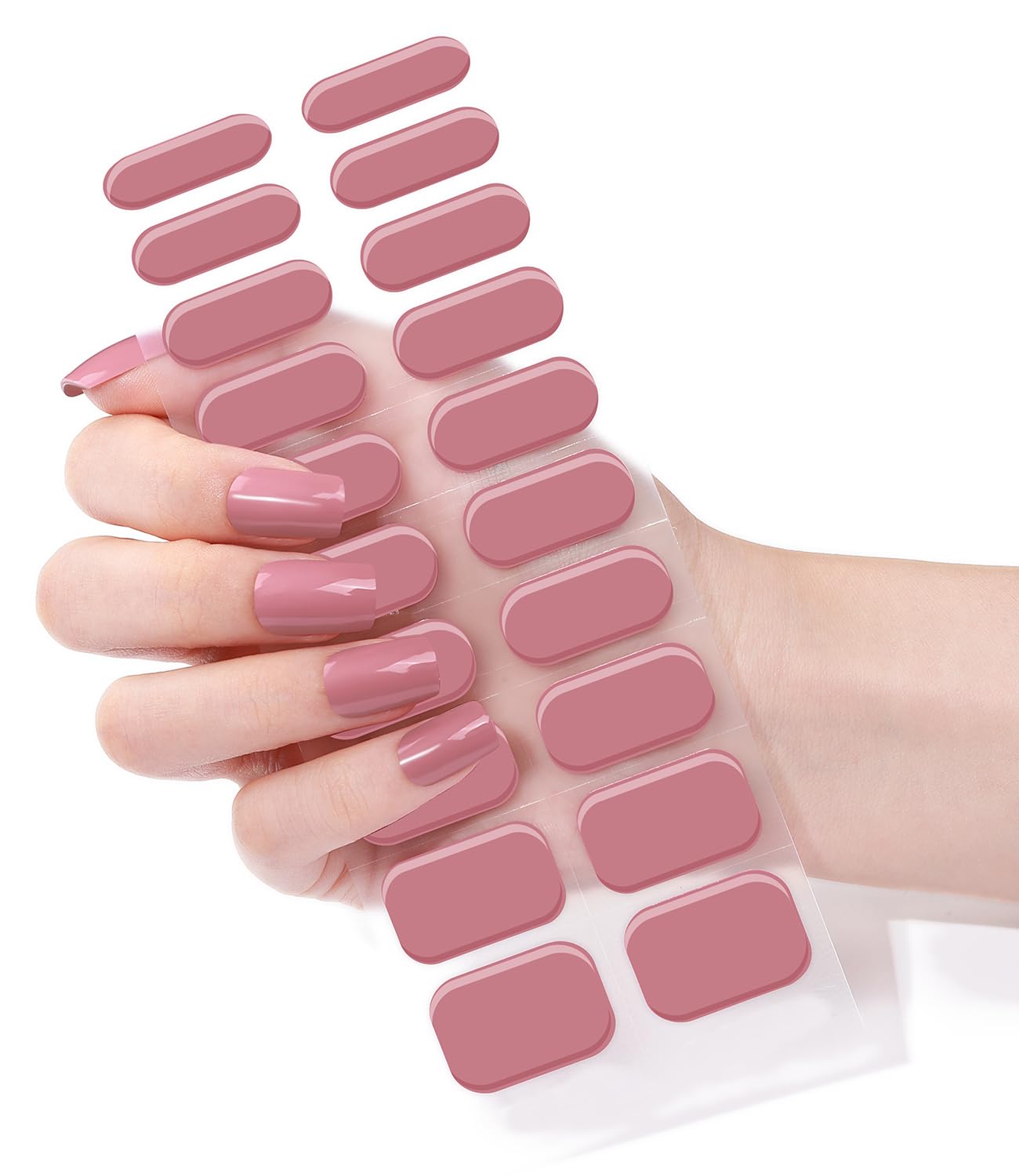 Semi Cured Gel Nail Strips - French Pink Flower Hydrangea Nail Wraps, 20pcs, UV Ready for DIY Nails