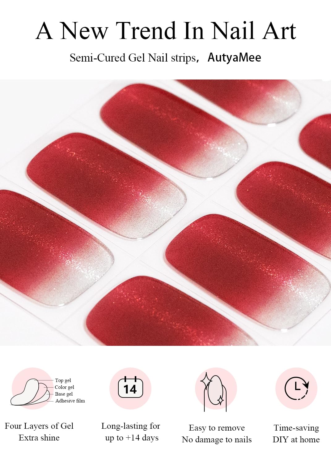 Greidant Red Cat Eye Gel Nail Strips