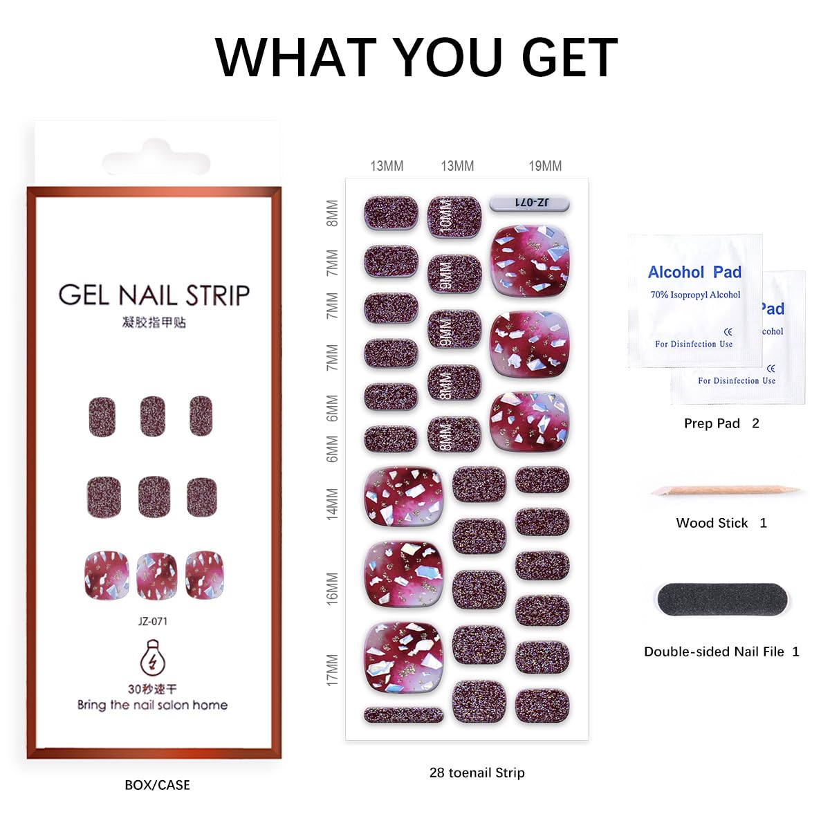 Semi Cured Gel Pedi Strips Glossy Gel Toenail Stickers Semi-Cured Gel Pedicure Strips Long Lasting Gel Pedicure Nail Wraps Sticker Salon Nails at Home Requires UV Light Pedicure Kit