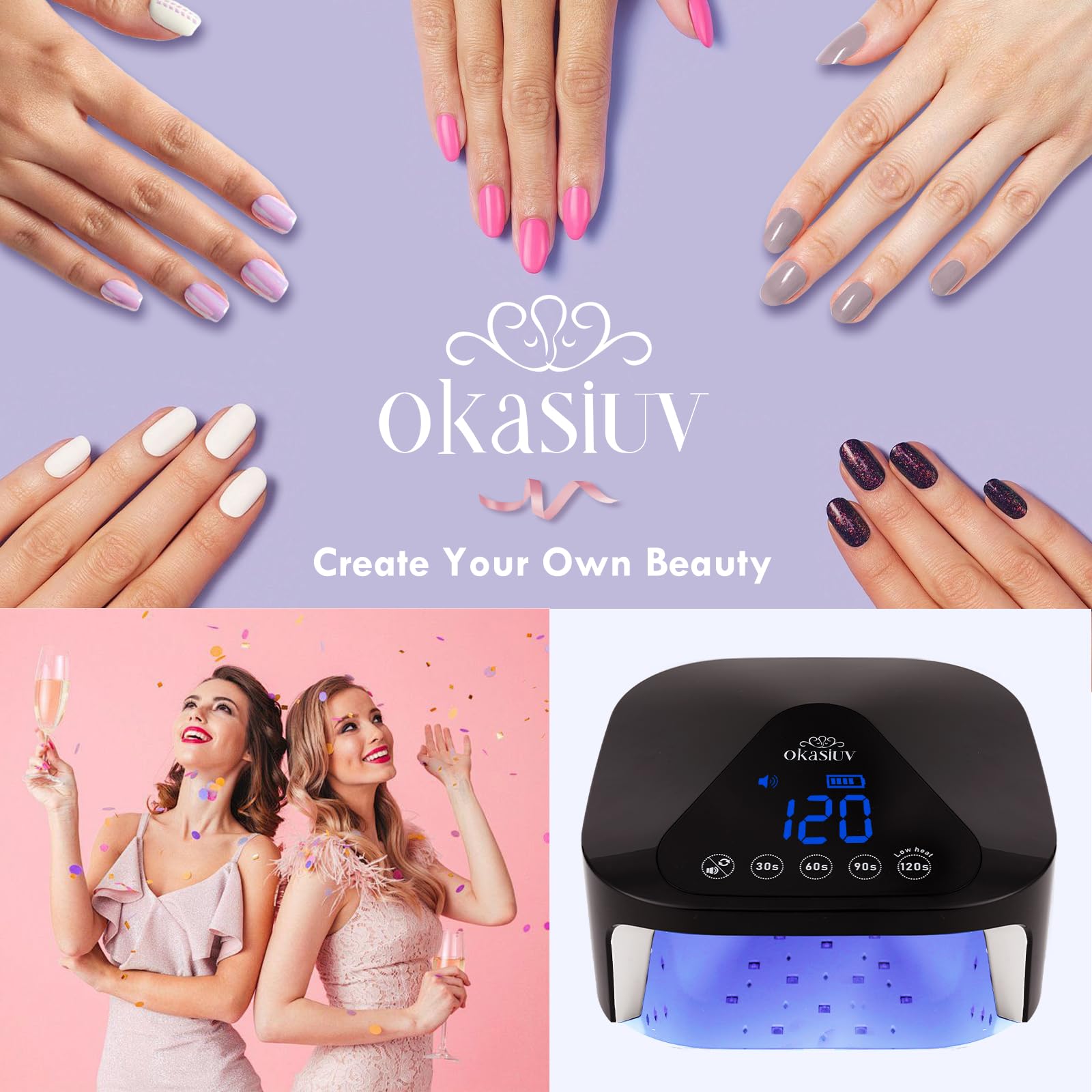Cordless LED Nail Lamp for Gel Polish - Auto Sensor, 4 Timers, UV Gloves Included | Fast Drying Home & Salon Use