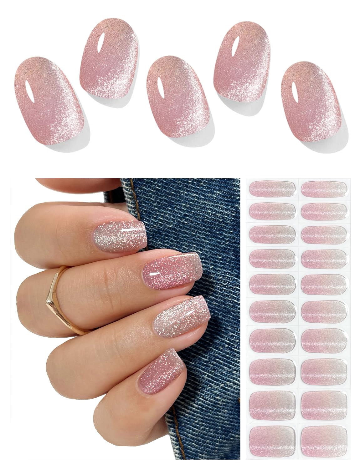 Pink omber cat eye nails