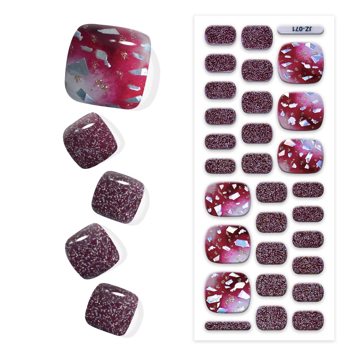 Semi Cured Gel Pedi Strips Glossy Gel Toenail Stickers Semi-Cured Gel Pedicure Strips Long Lasting Gel Pedicure Nail Wraps Sticker Salon Nails at Home Requires UV Light Pedicure Kit