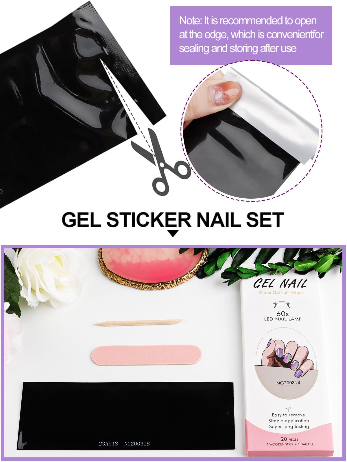 Kalolary 20PCS Semi Cured Gel Nail Polish Strips, Wine Red Adhesive Full Wrap Gel Nail Art Sticker, Waterproof Gel Nail Wrap Stickers with Nail File and Stick（UV/LED Lamp Required）